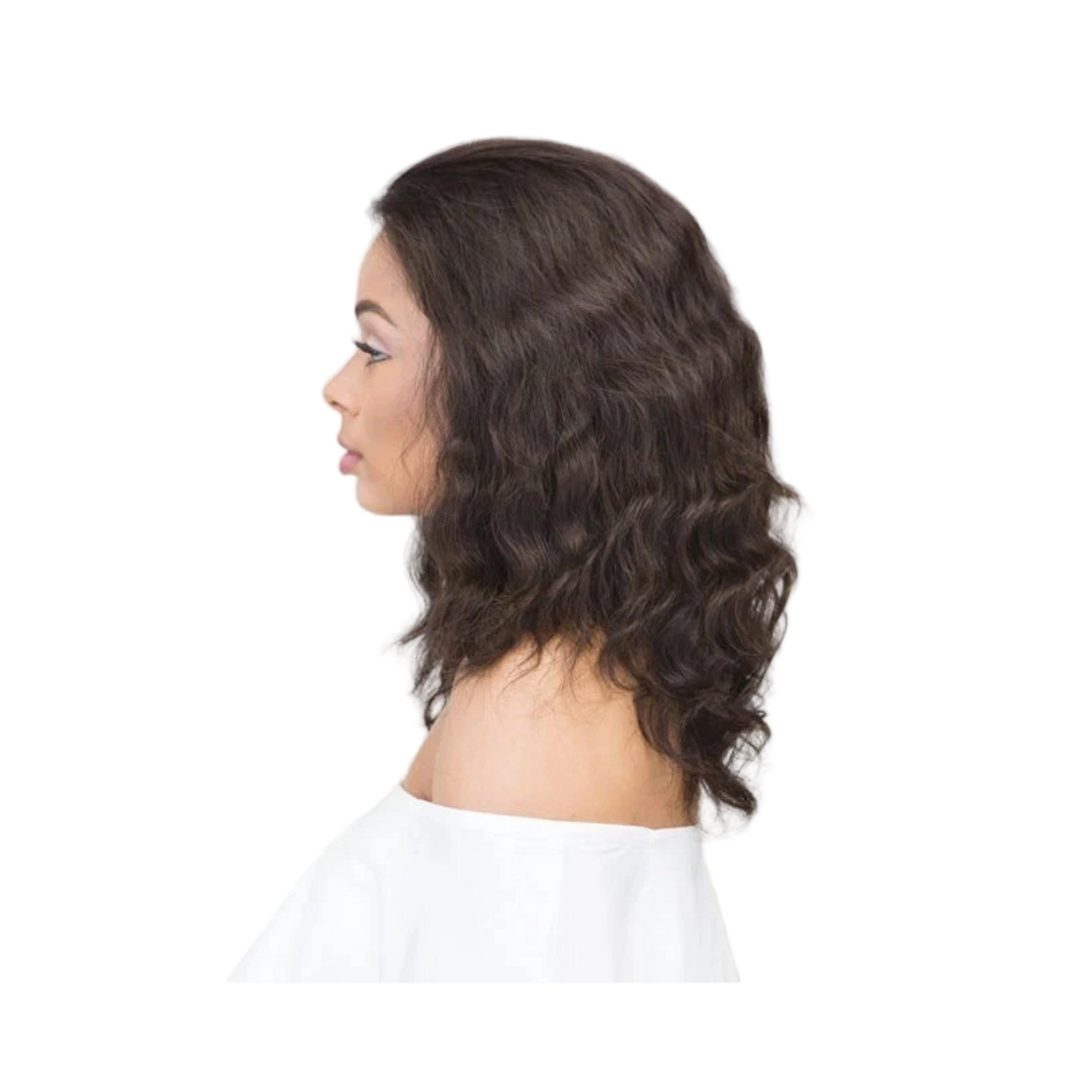 14-inch 100% virgin Remy human hair 360 lace wig with natural wave texture for versatile, realistic styling.