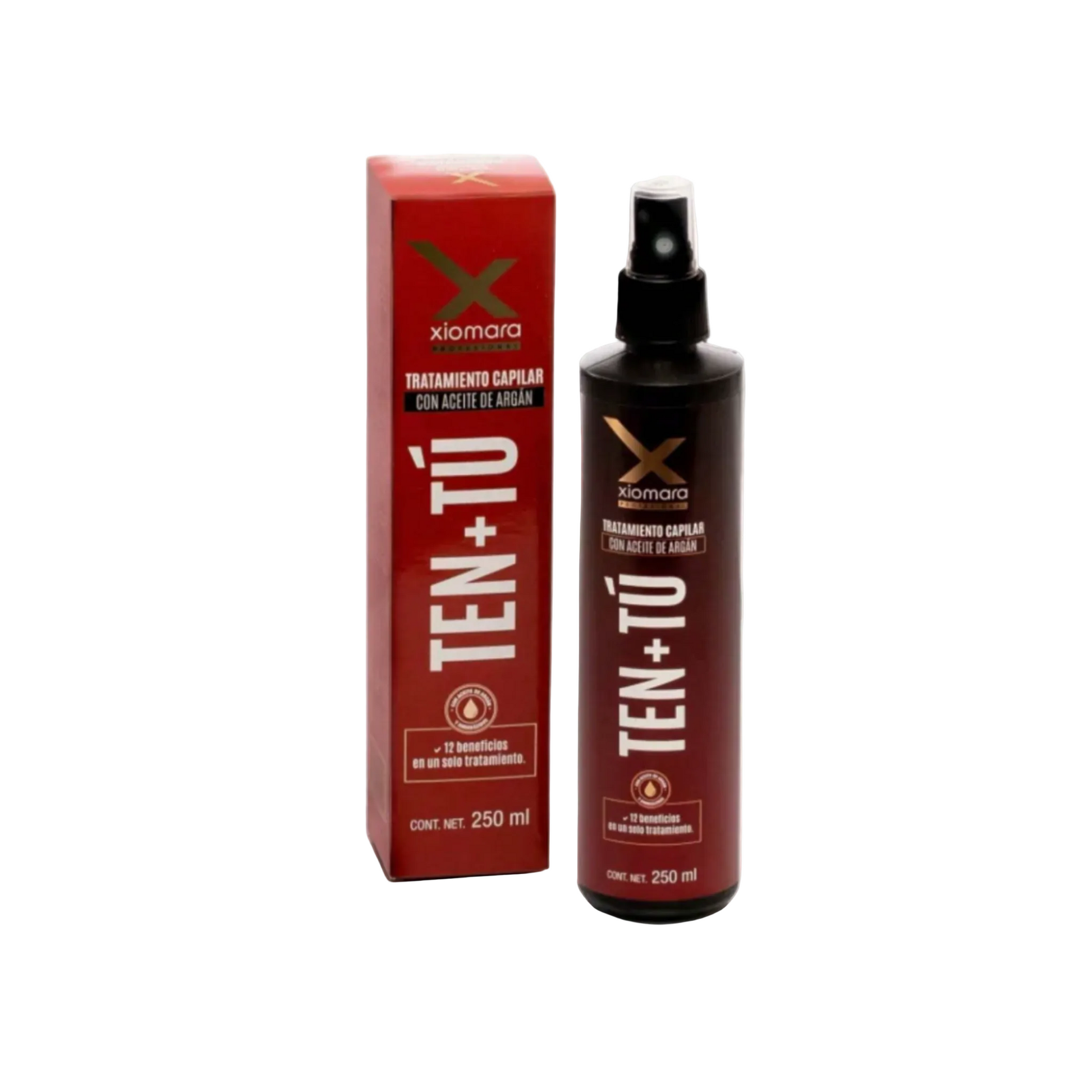  A bottle of 12-in-1 argan oil hair treatment for deep conditioning, repair, and shine.