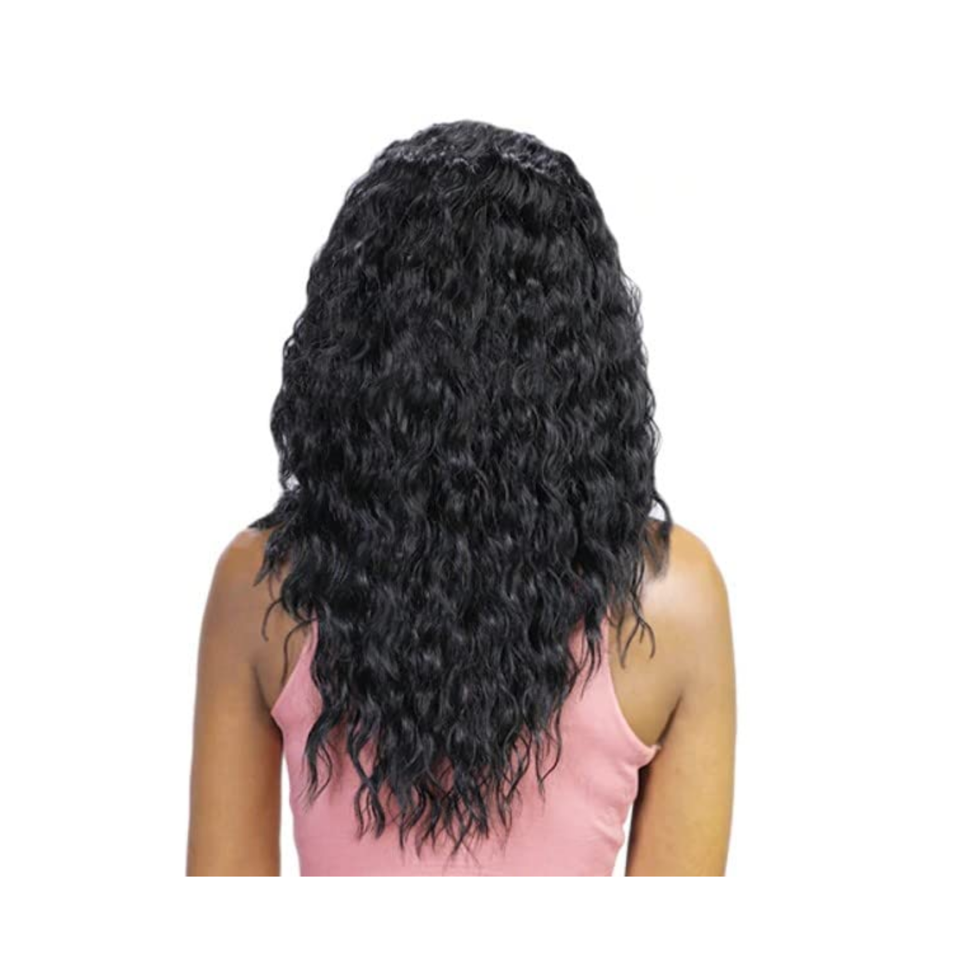  A 13x6 lace front wig with a wet and wavy texture and a natural melt-down hairline.