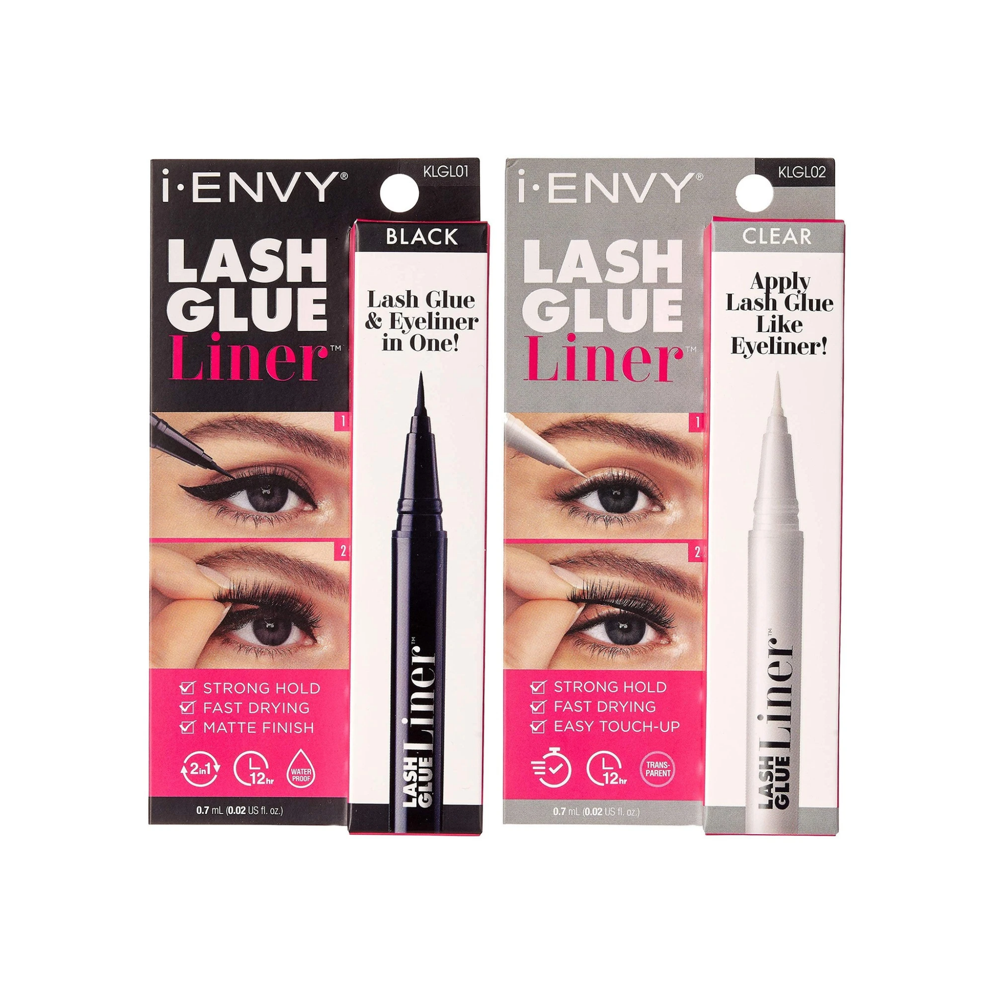 2-in-1 lash glue and eyeliner pen in black and clear for fast lash application