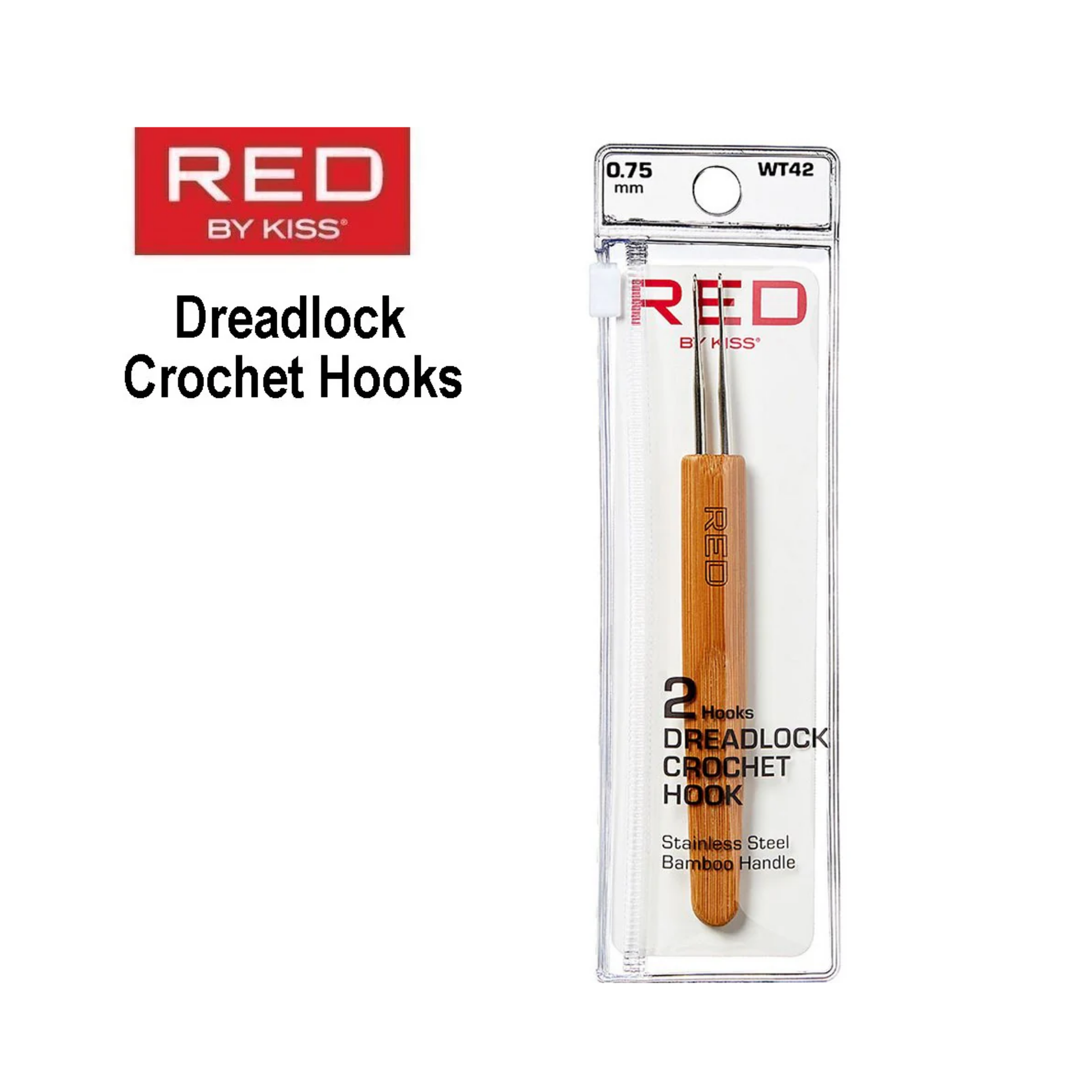 Dreadlock crochet hook, double stainless steel 0.75 mm with bamboo handle.