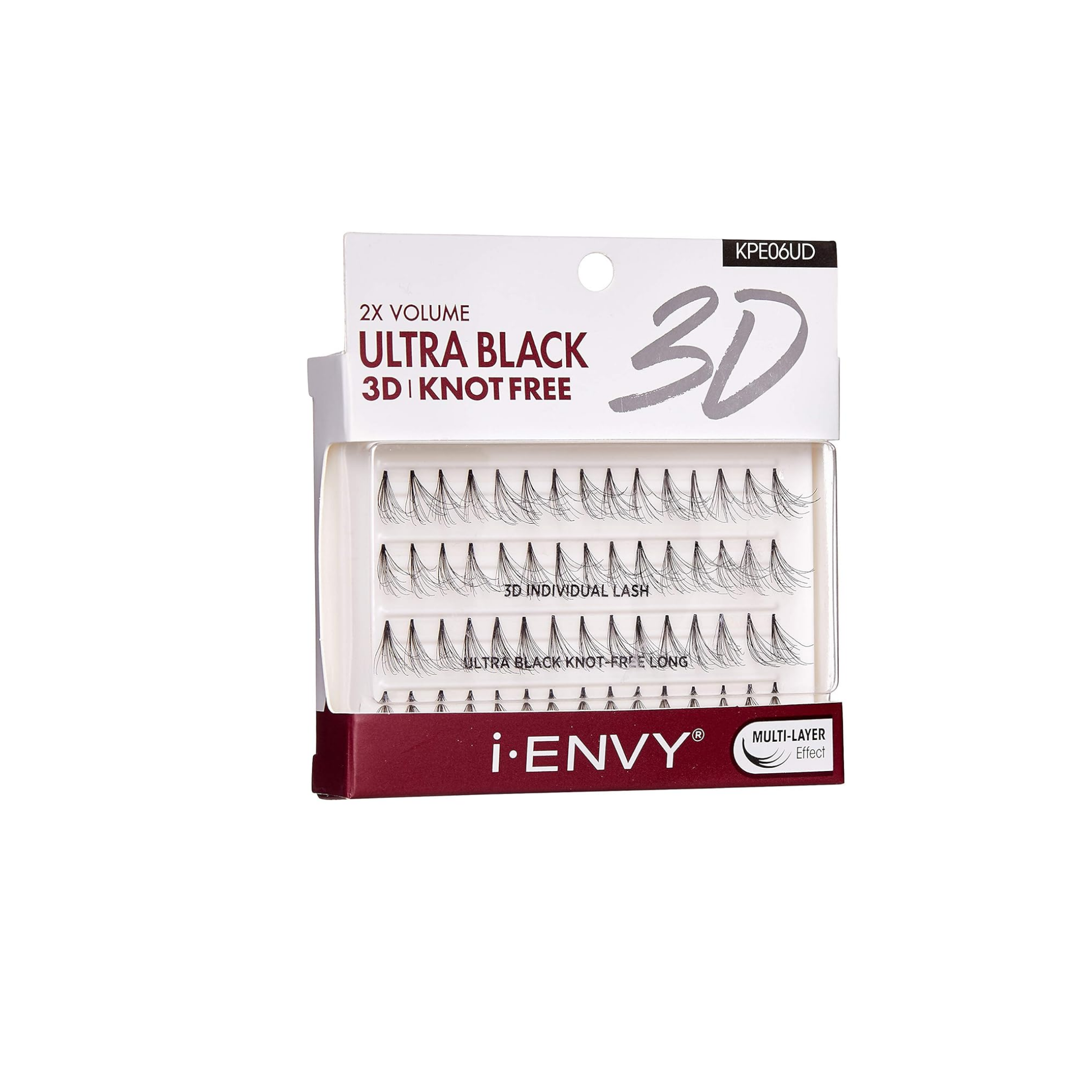 Ultra black 3D knot-free long individual lash clusters with layered tapered fibers