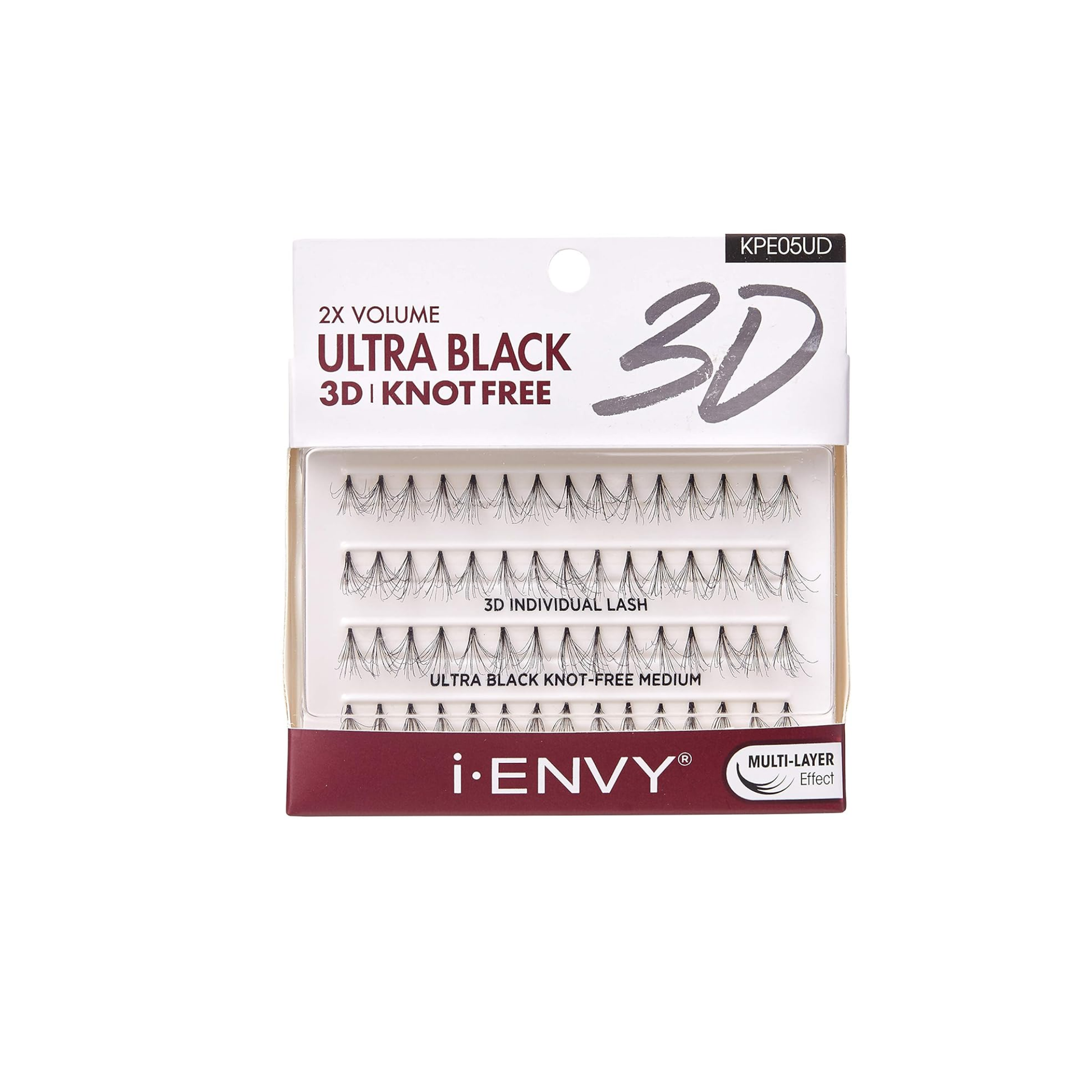 Ultra black 3D knot-free medium individual lash clusters with tapered multi-layer design