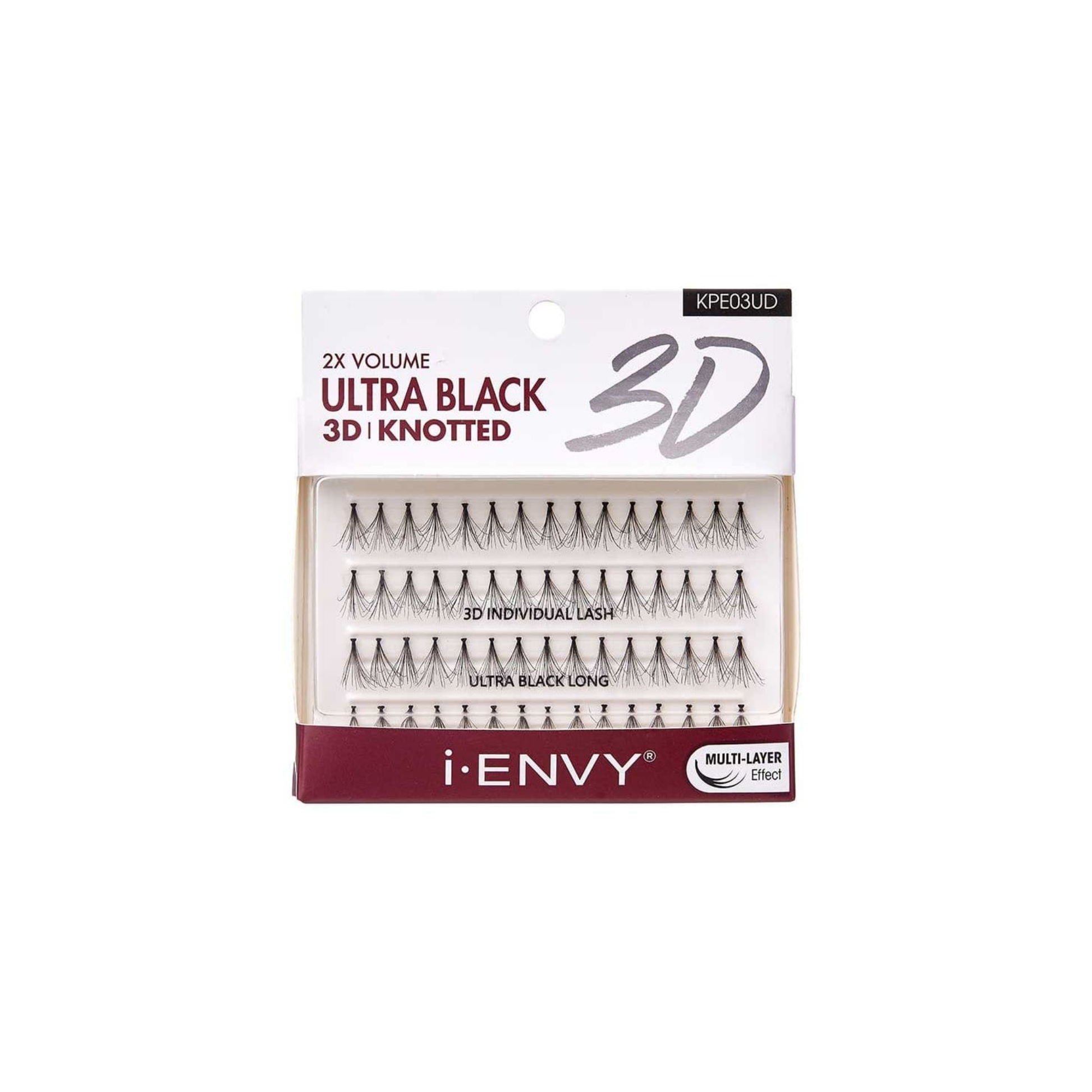 Ultra black 3D knotted long individual lash clusters with bold layered volume