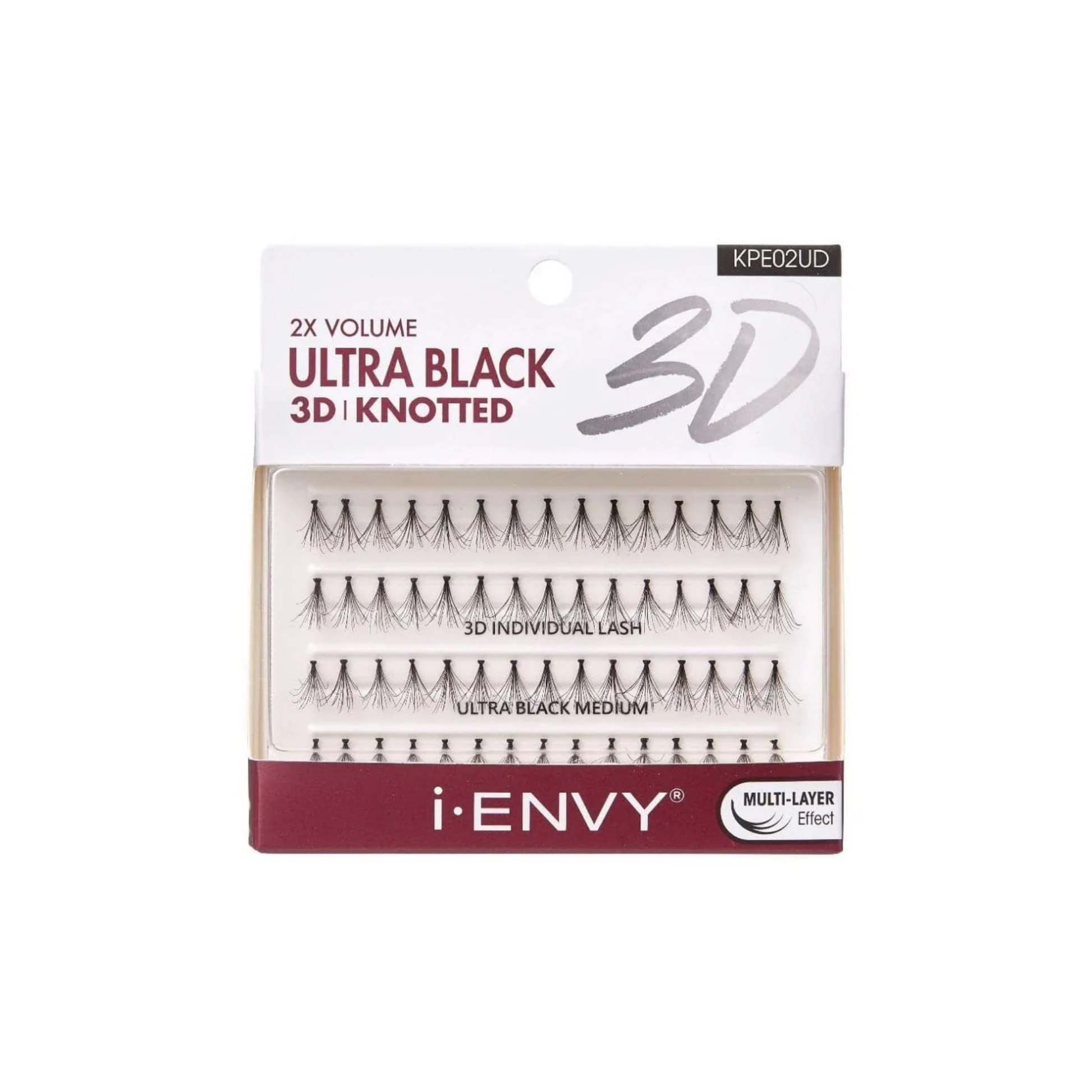 Ultra black 3D knotted medium individual lash clusters with multi-layer volume