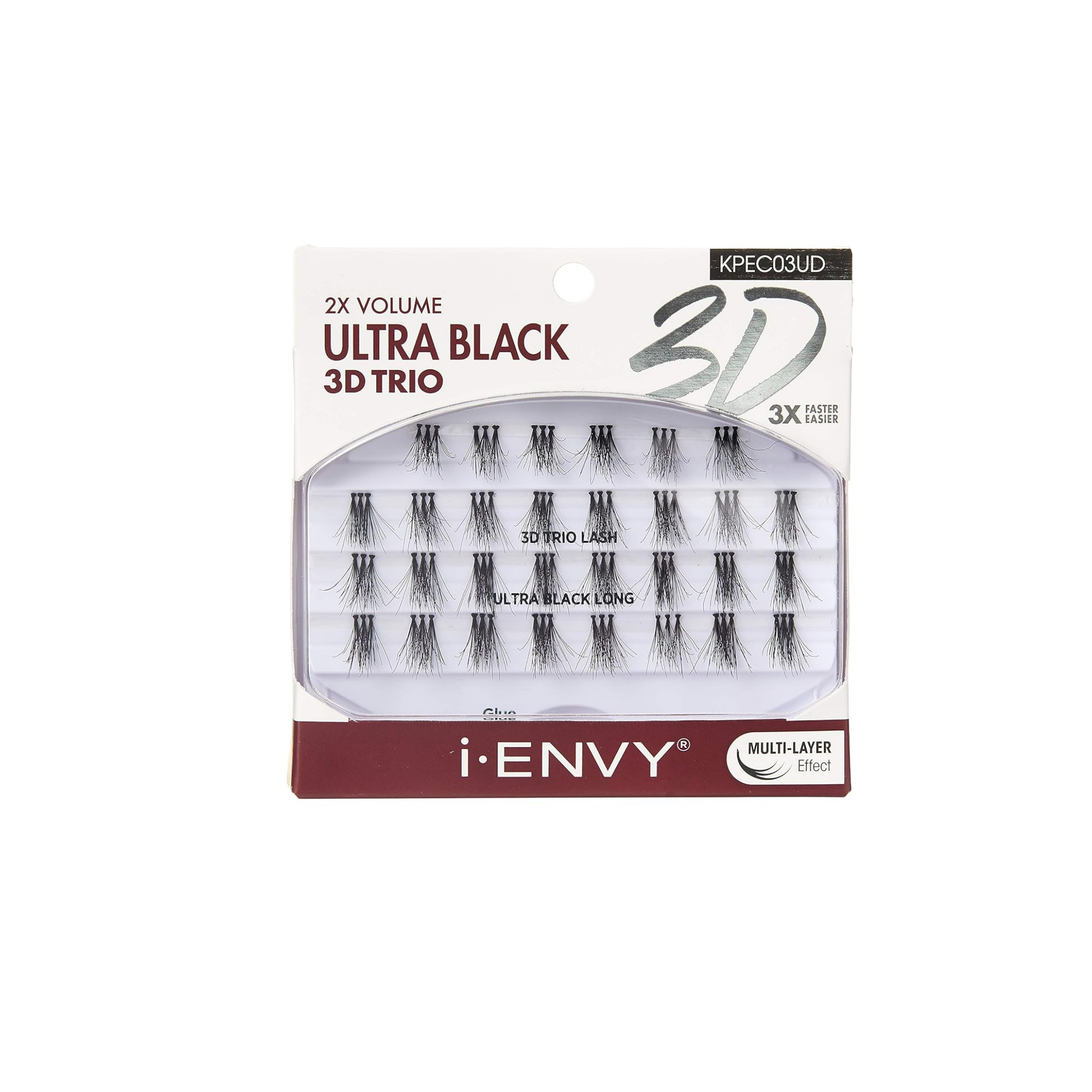 Ultra black 3D trio long lash clusters with dramatic multi-layer volume