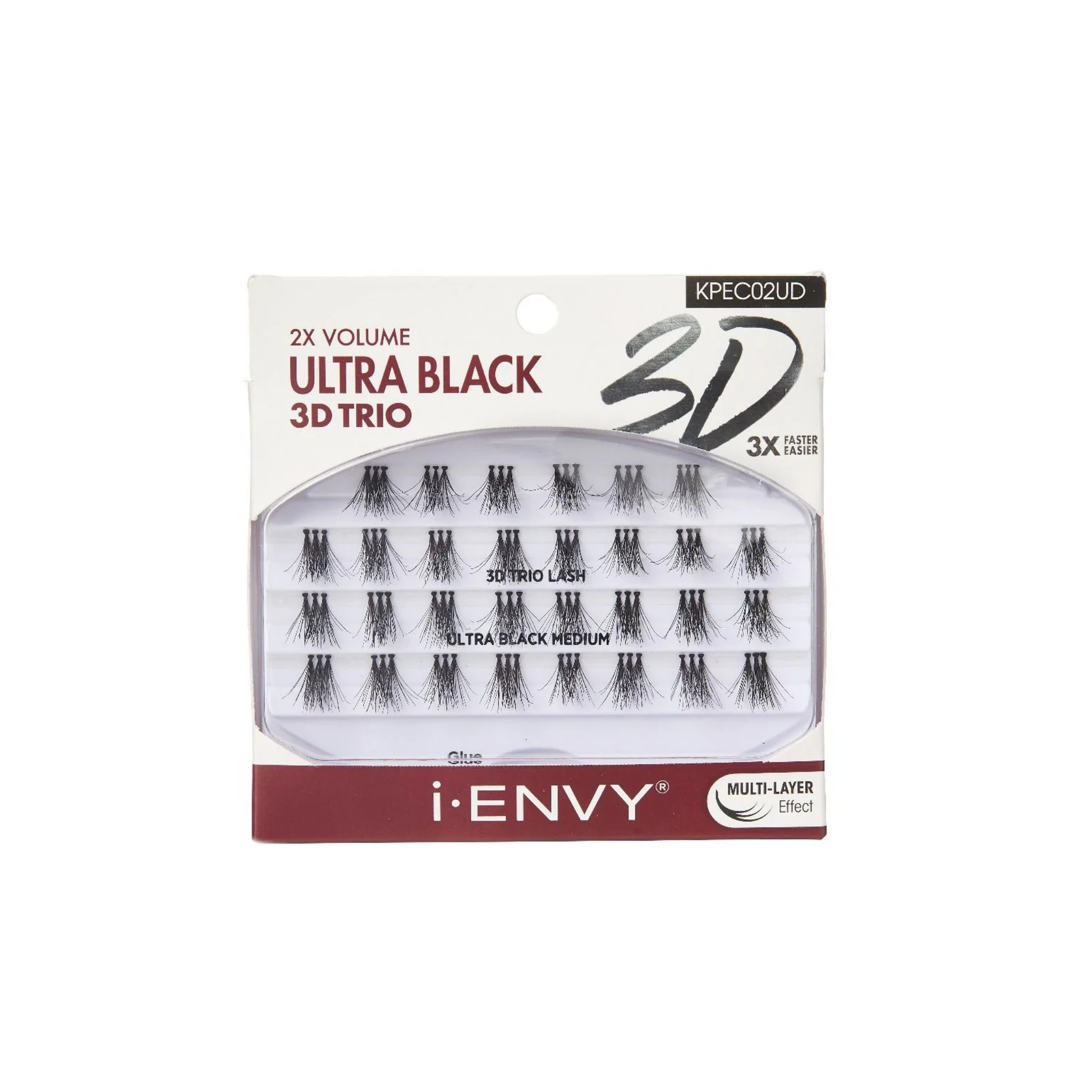 Ultra black 3D trio medium lash clusters with multi-layer fluffy volume
