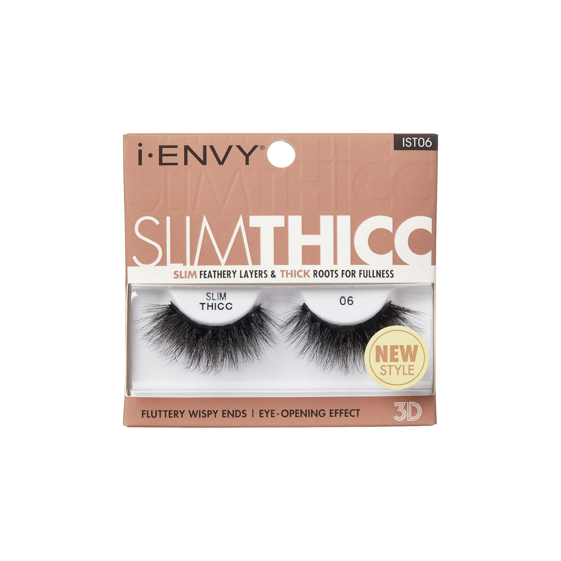 3D wispy false lashes style 06 with soft feathery layers and thicker roots for fuller-looking lashes