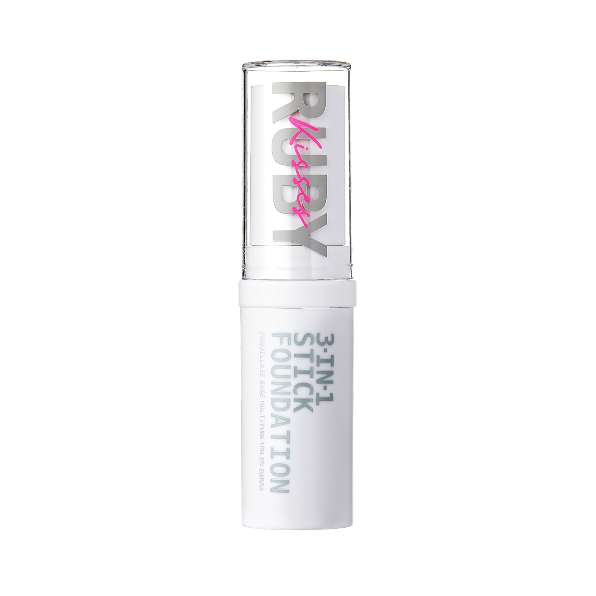 Ruby Kisses 3-in-1 Stick Foundation, white tube with clear cap, front label