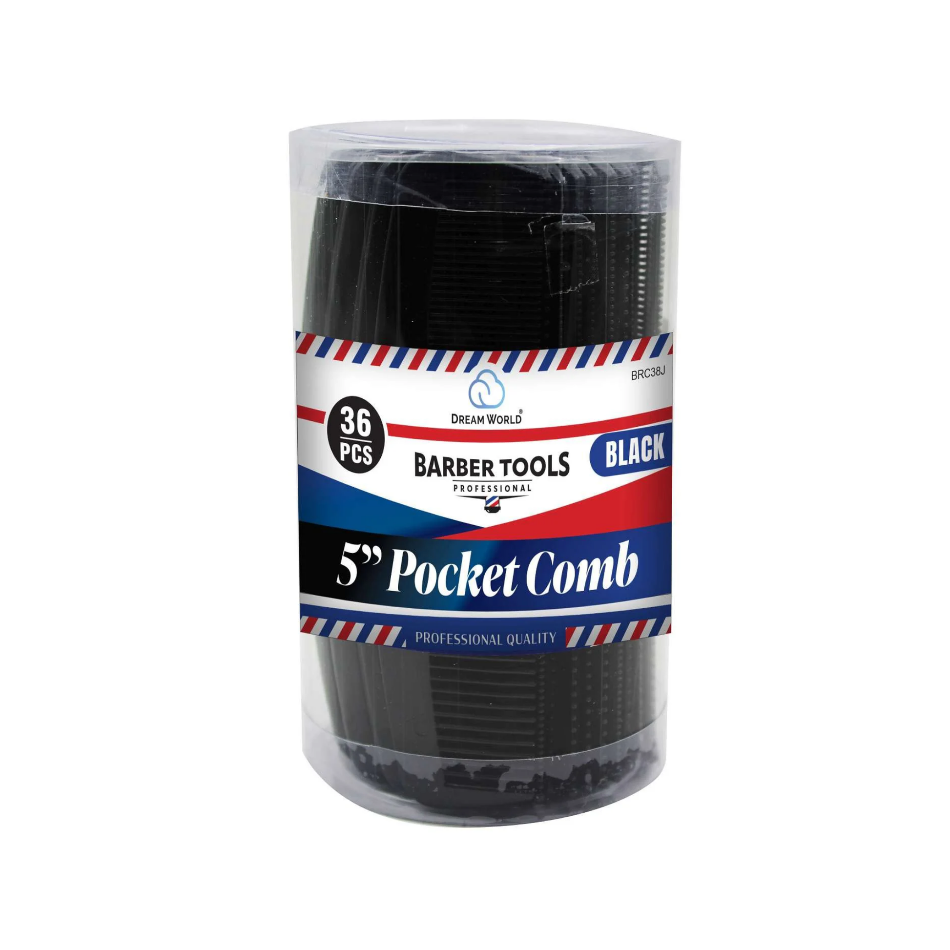 36-pack of 5-inch black pocket combs in clear container – professional barber comb set