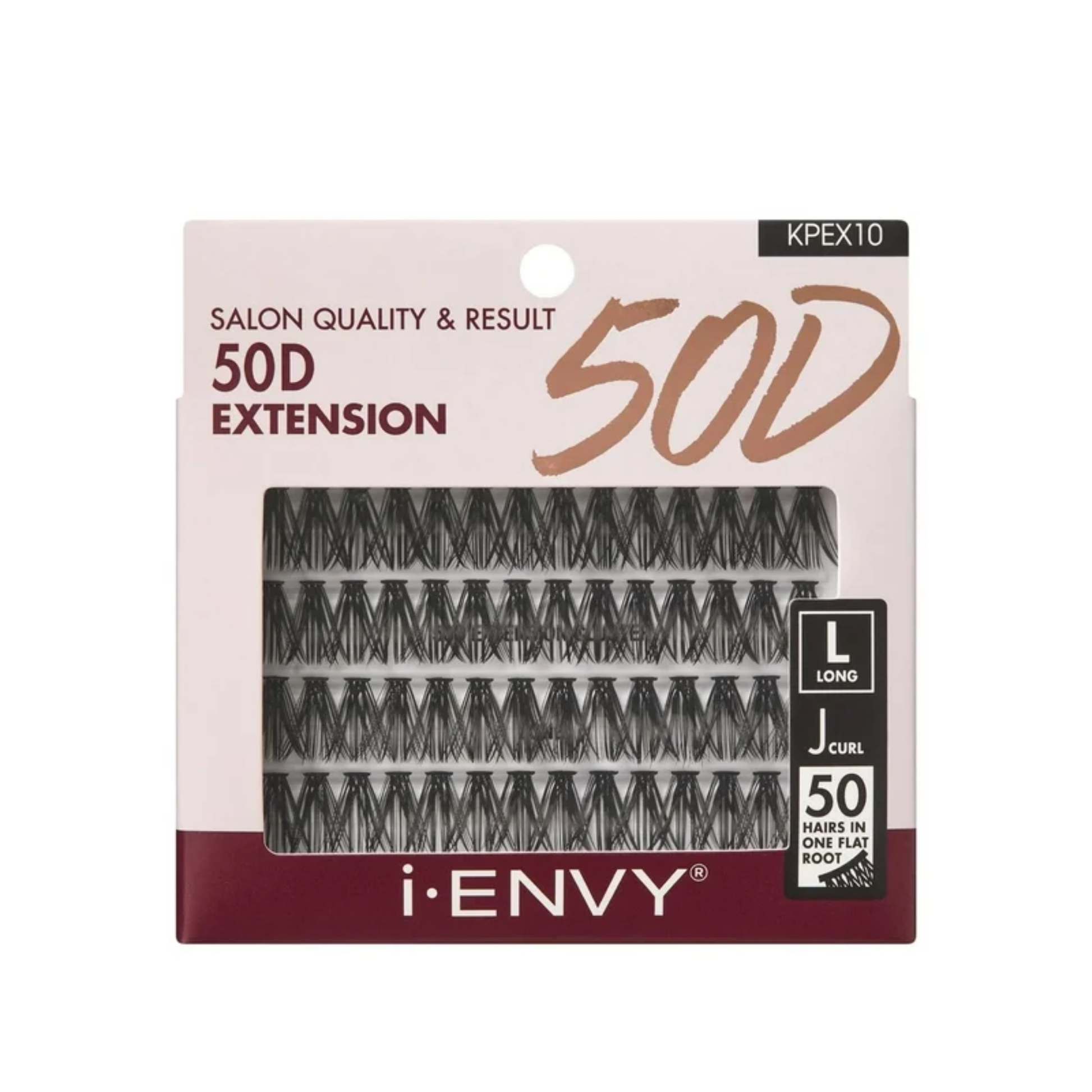 Long 50D extension cluster lashes with soft fiber and J curl for lifted dramatic volume