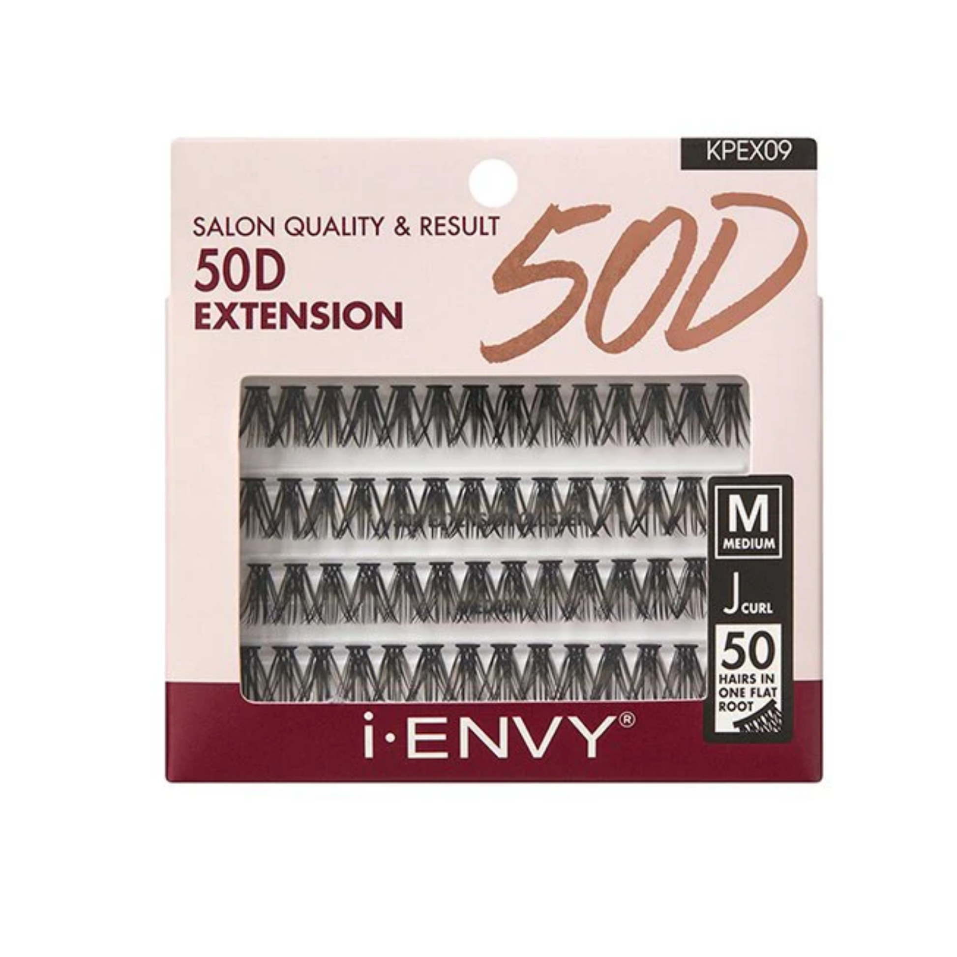 Medium 50D extension cluster lashes with soft fiber and J curl for seamless volume