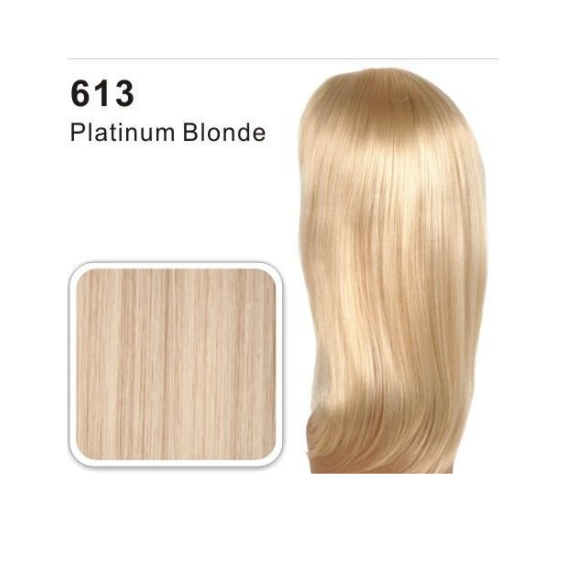 Platinum blonde 20 inch layered Loui straight ponytail with bangs and drawstring
