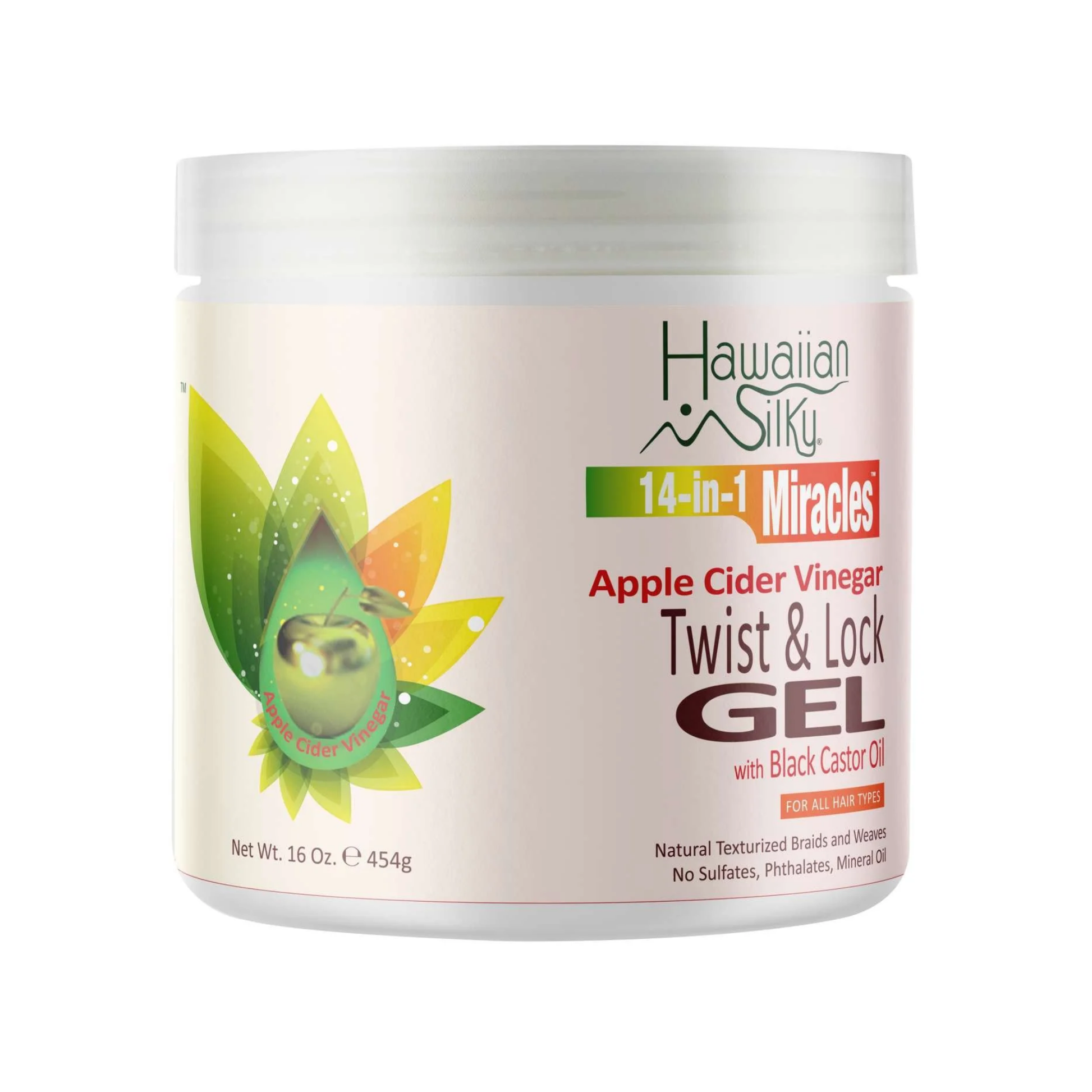 Apple cider vinegar twist and lock gel with black castor oil, 16 oz jar, for defined twists and long-lasting hold