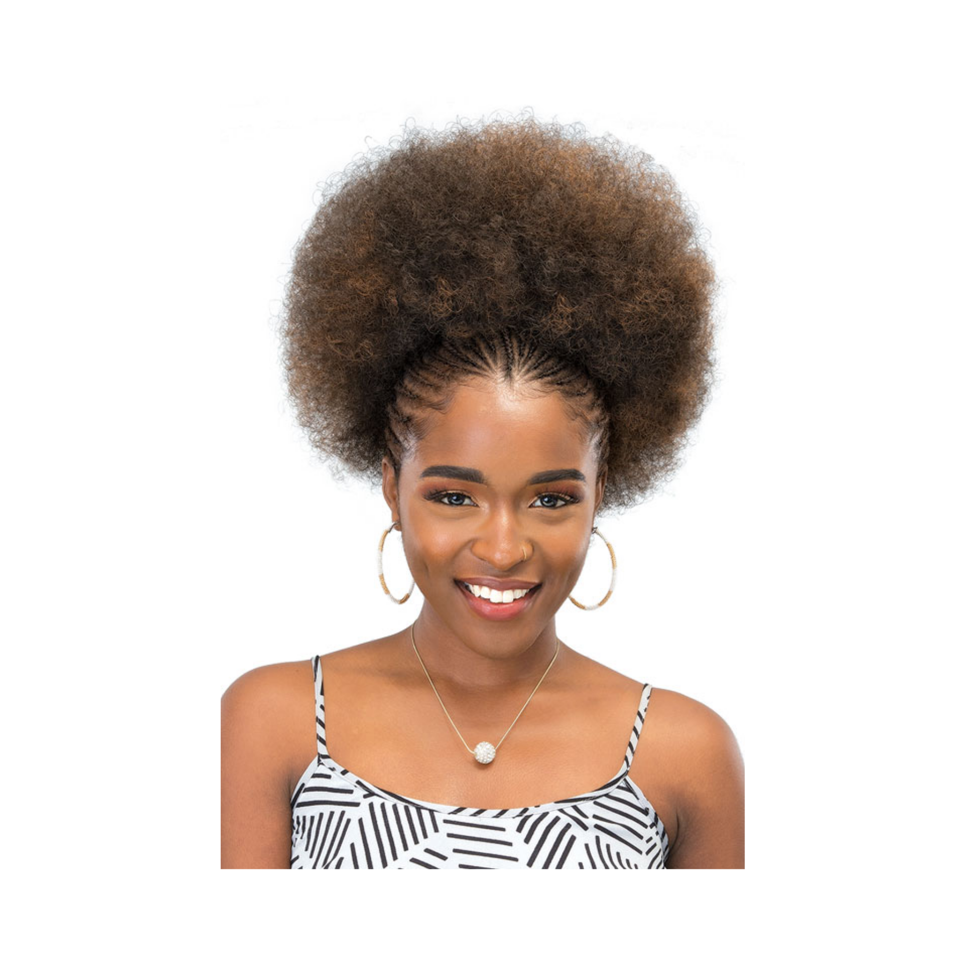 Afro drawstring puff ponytail in 1B/27 with blended kinky texture