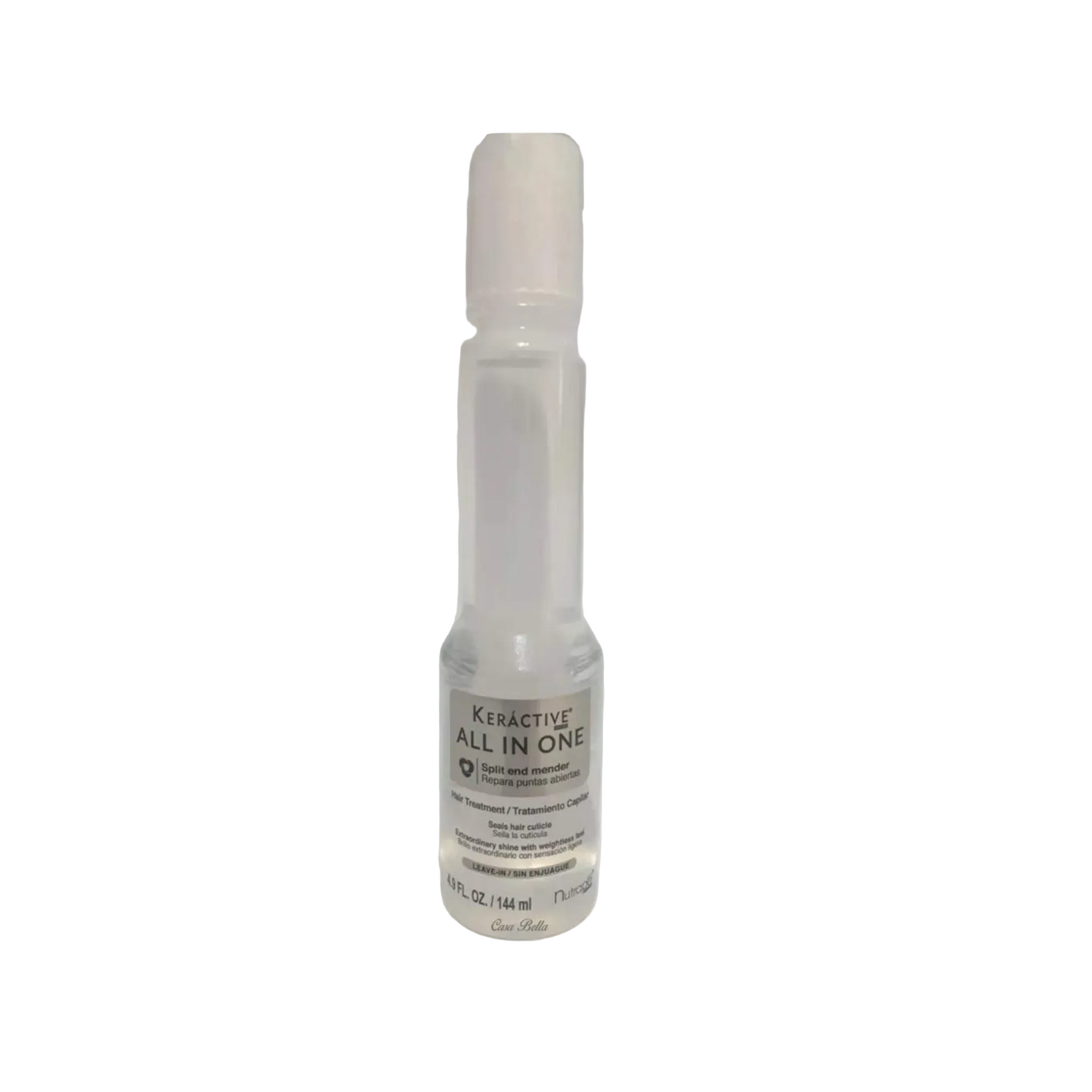 A leave-in hair treatment bottle that conditions, detangles, and adds shine for all hair types.