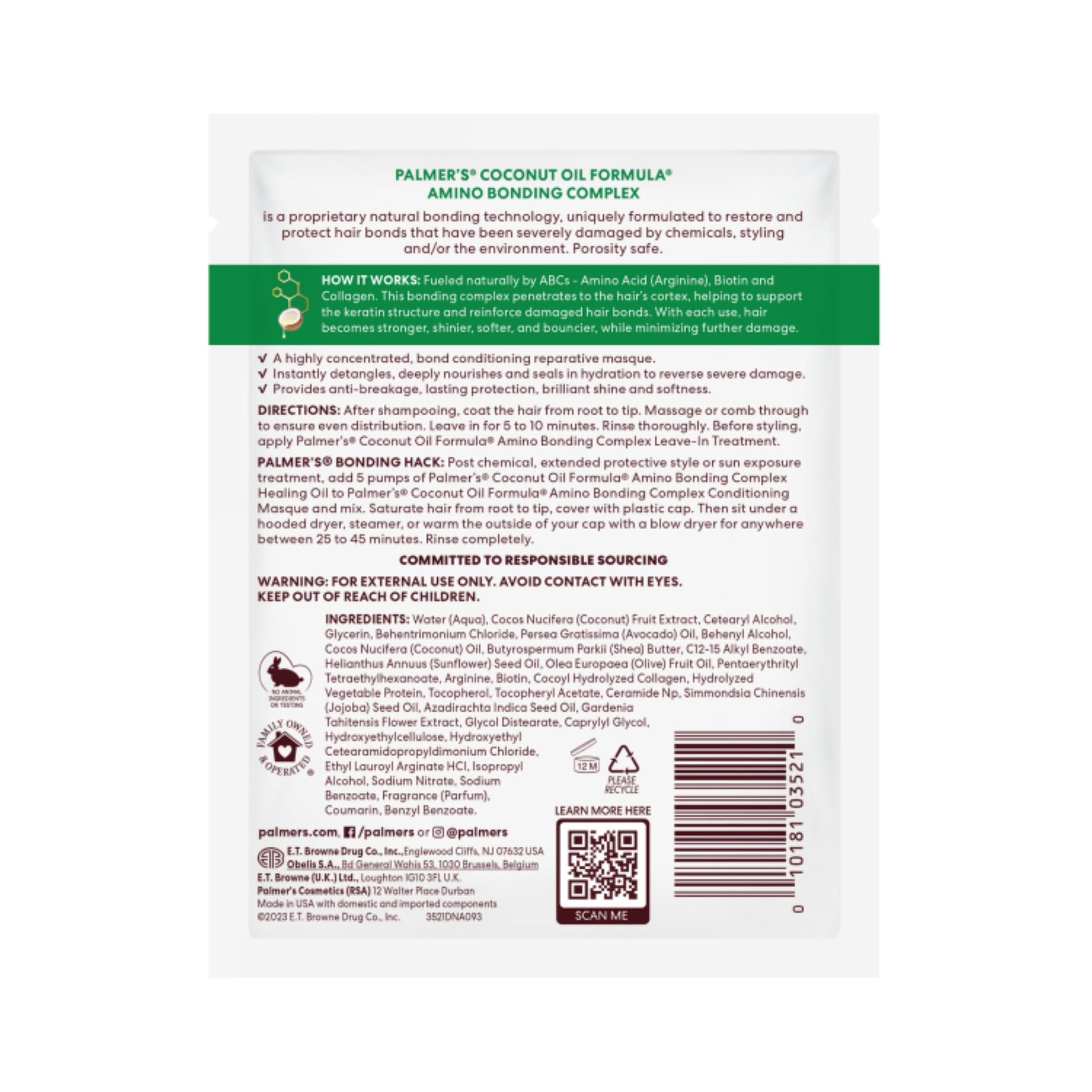 Amino bonding repair conditioning masque 2.1 oz for damaged hair, strengthens bonds and reduces breakage.