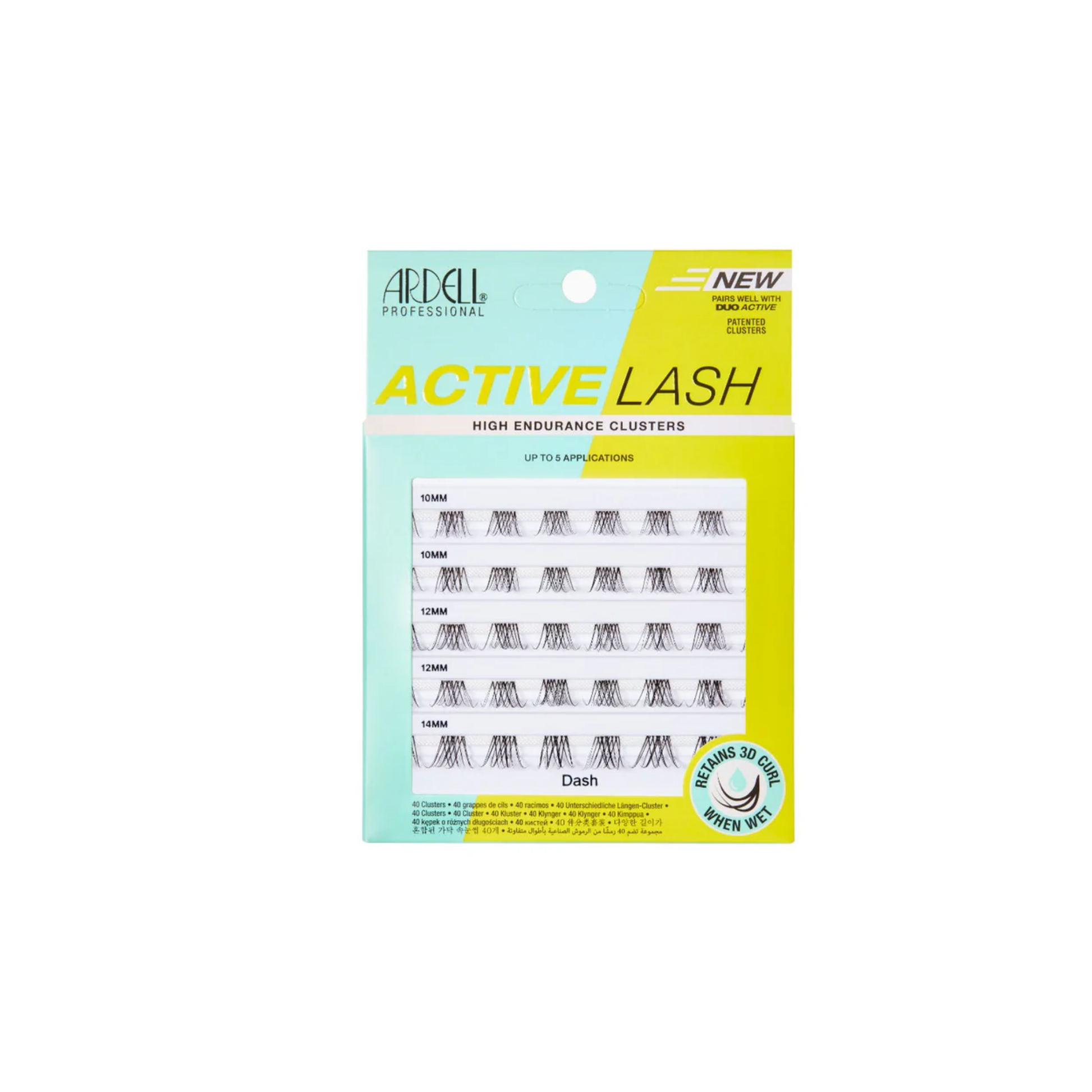  Ardell Active Lash Dash – 40 cruelty-free high-endurance clusters in 10mm, 12mm, and 14mm lengths; long-lasting 3D curl for active, all-day wear.