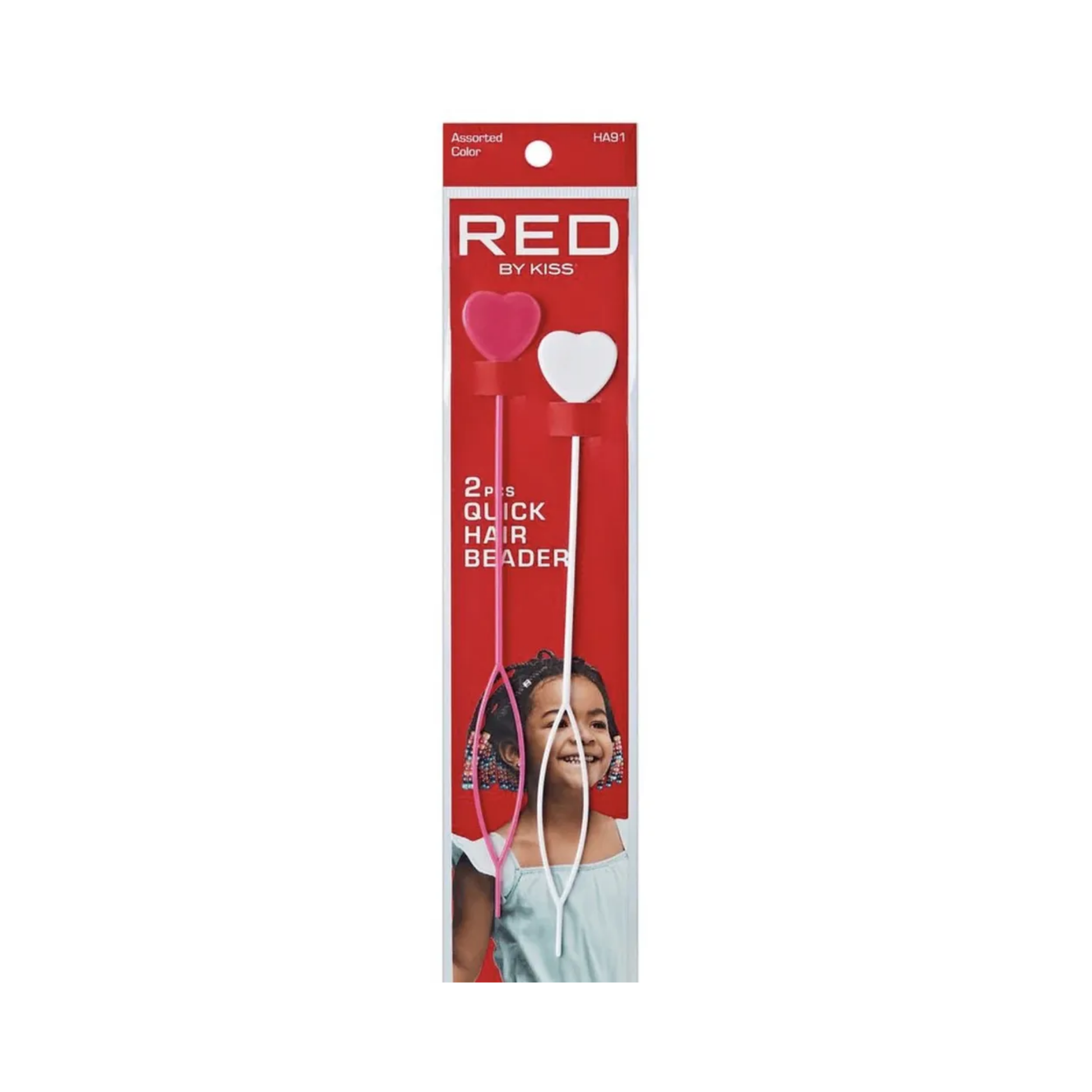 Assorted color quick hair beader tool set with 2 pieces for braiding and easy bead threading.