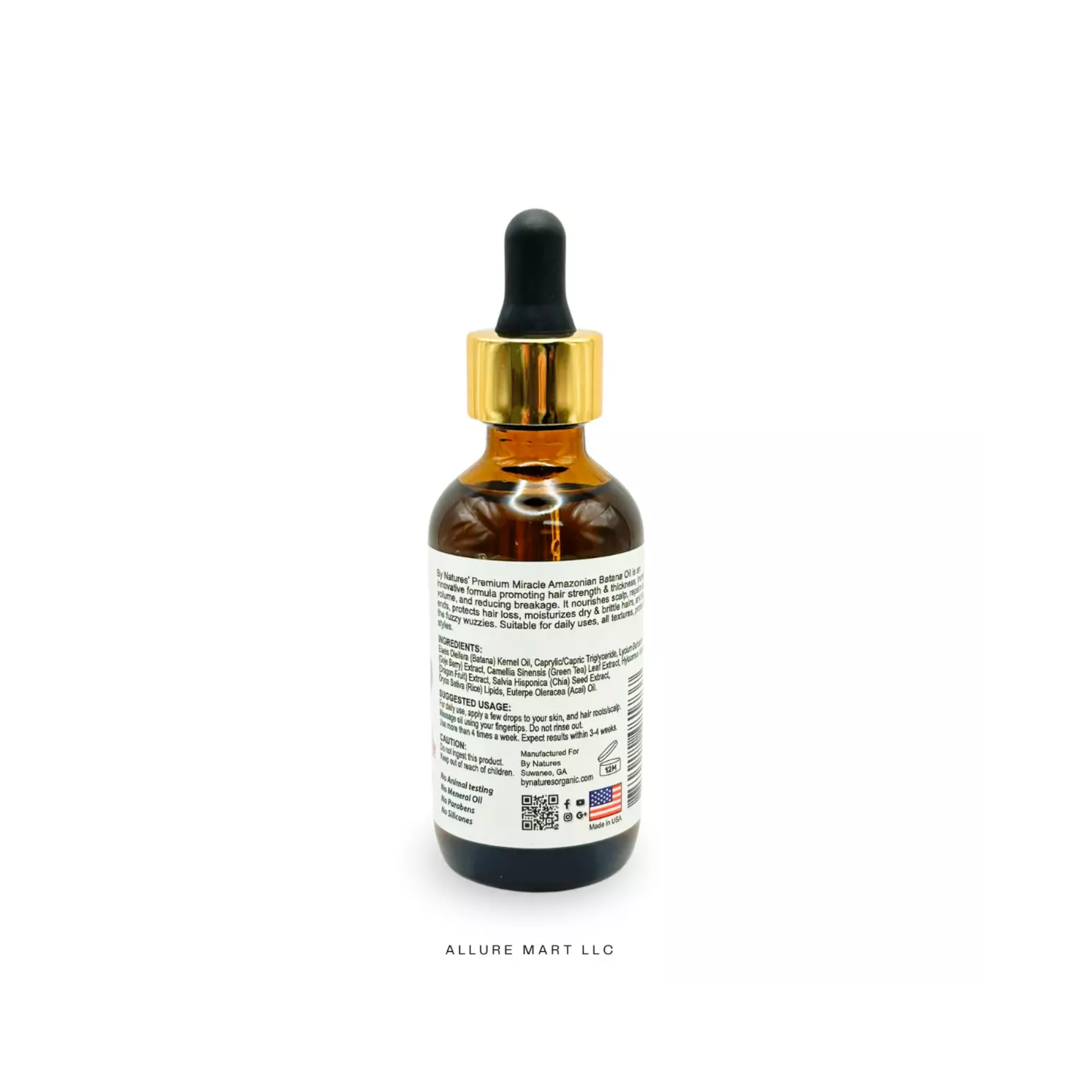 Batana hair growth oil 2oz dropper bottle, scalp nourishing serum with goji berry, green tea, dragon fruit, and chia seed