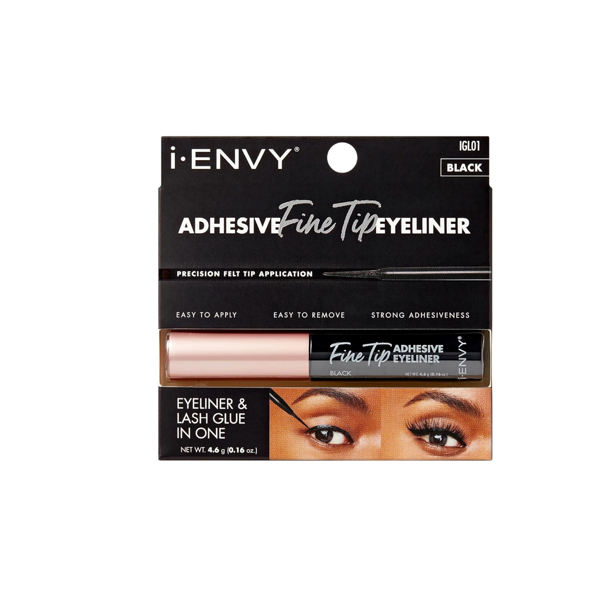 Black adhesive eyeliner and lash glue 4.6g precision felt tip strong hold