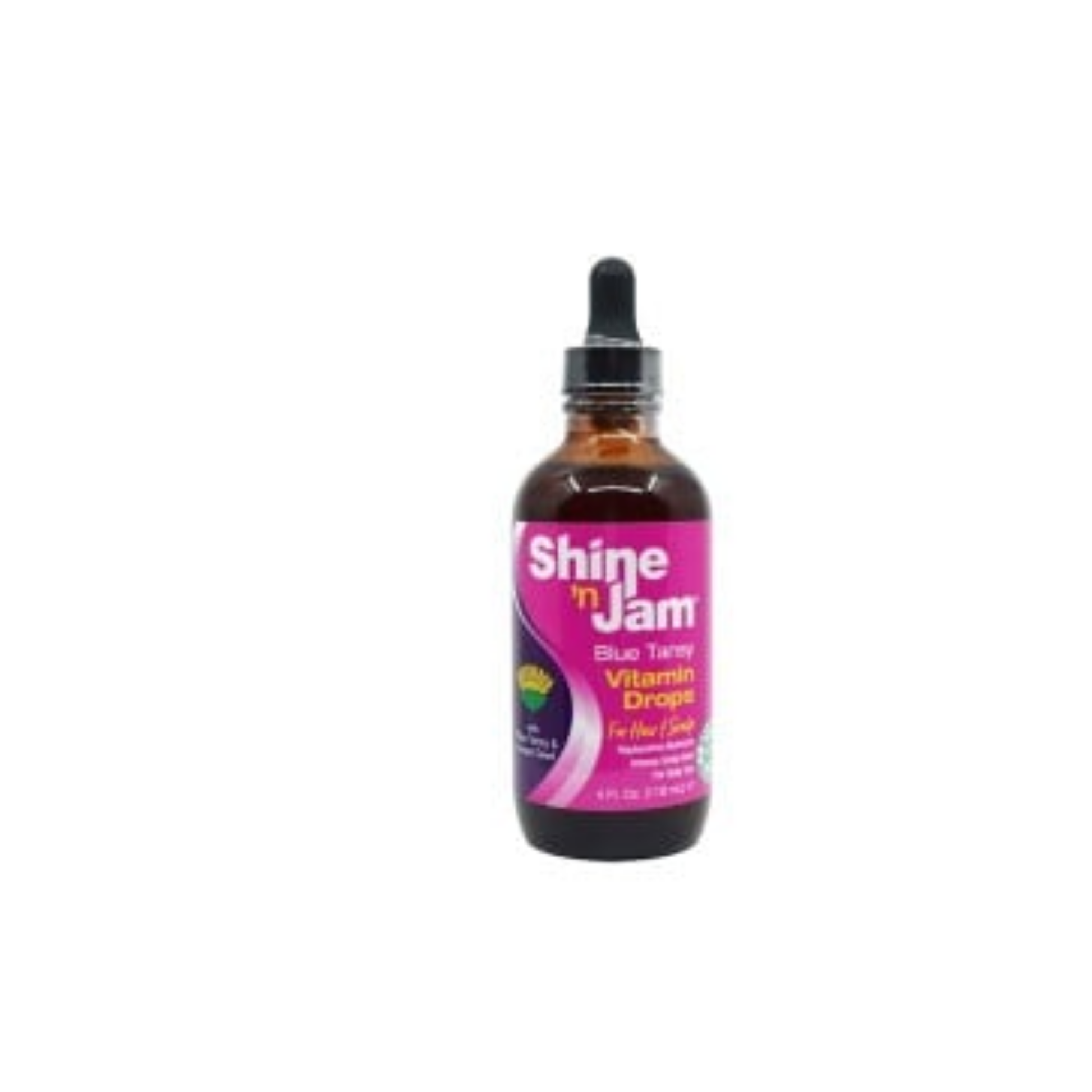 4oz Shine ’n Jam vitamin-rich drops with blue tansy and grape seed to strengthen and nourish hair.