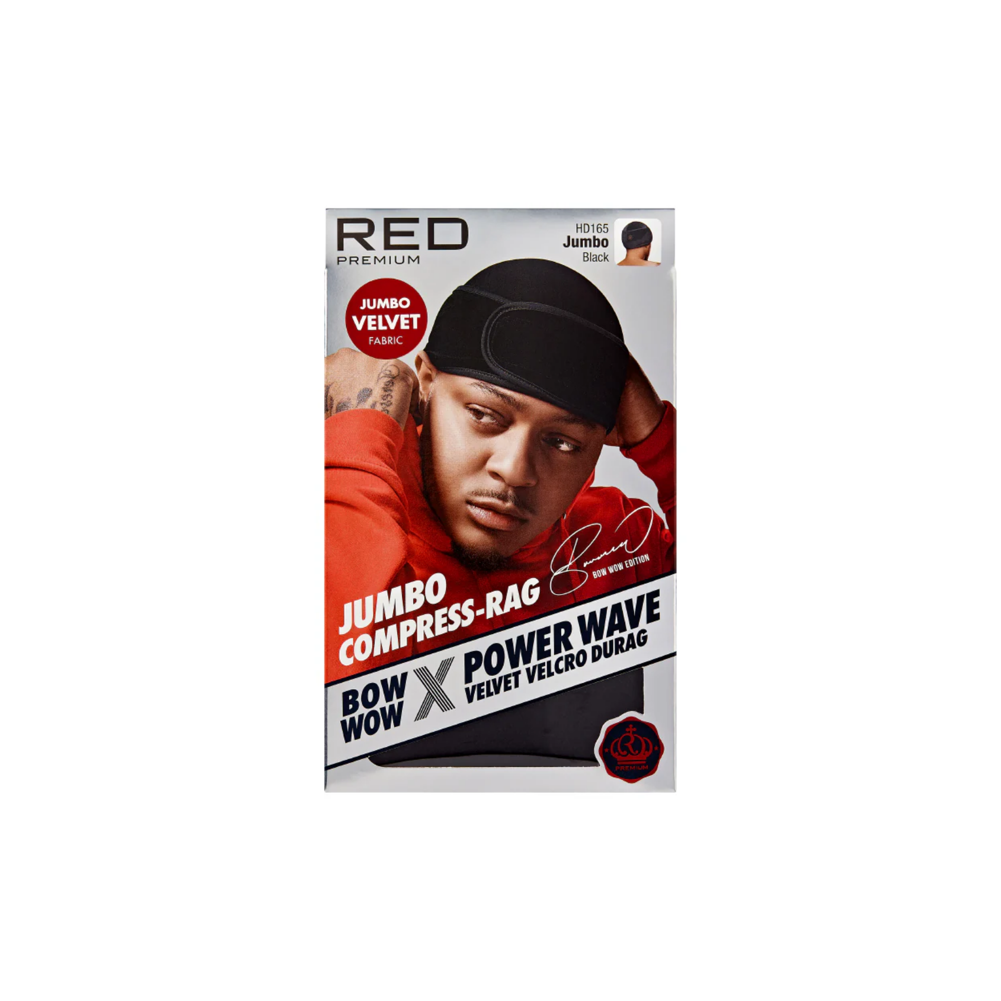Bow Wow Power Wave Compress Durag in Black, jumbo size, product packaging.