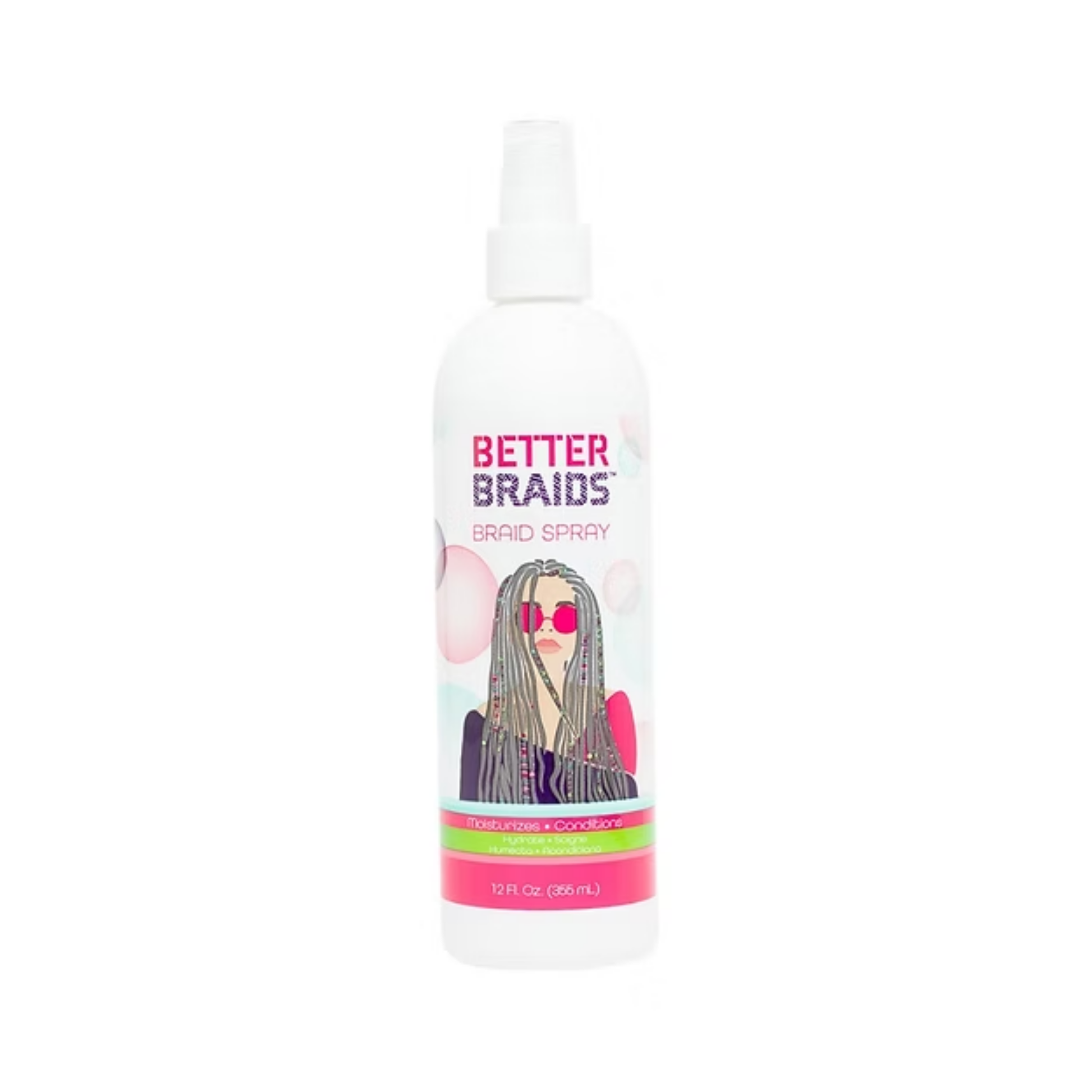 Bottle of 'Better Braids' braid spray on a white background