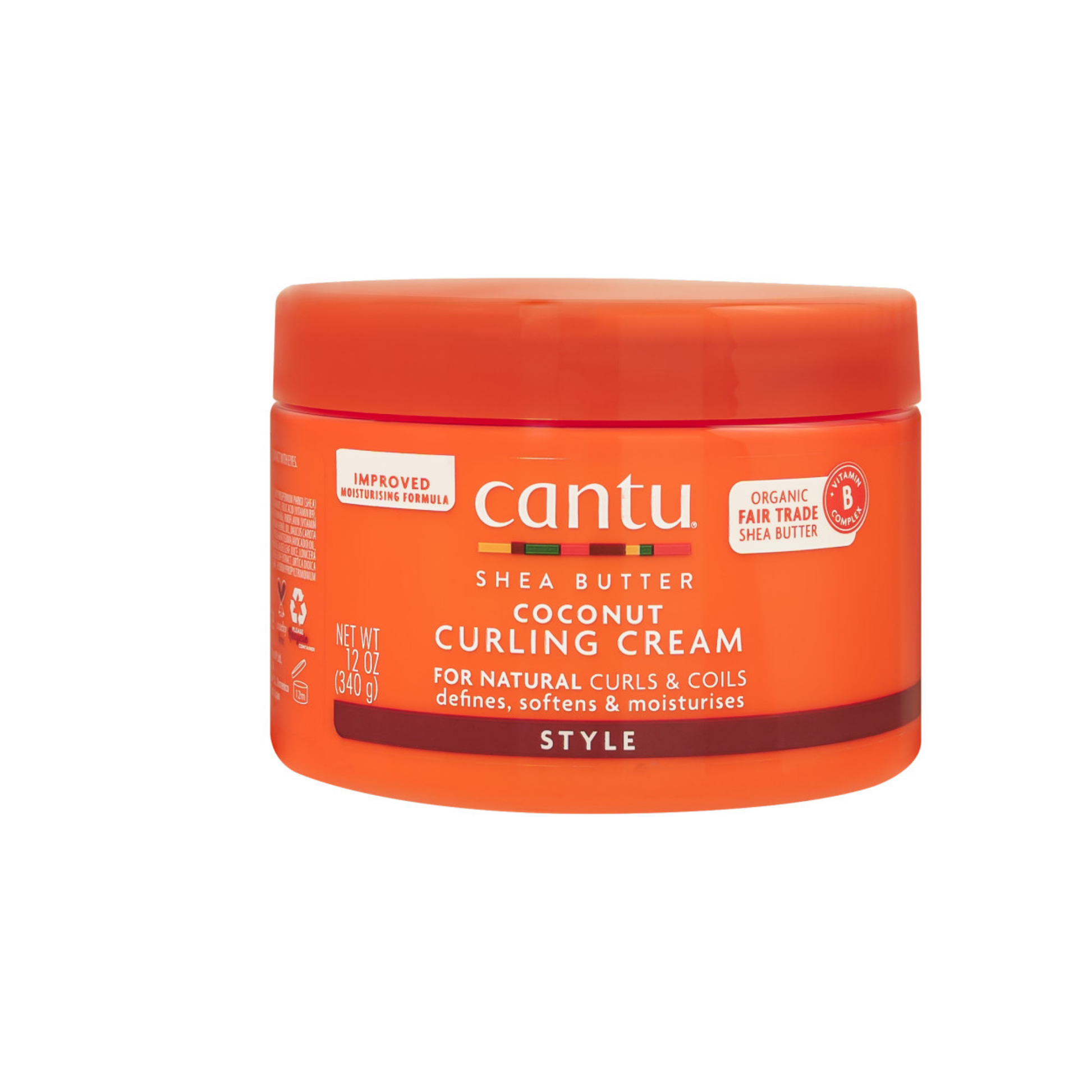 Cantu Shea Butter Coconut Curling Cream 12 oz jar for defining and moisturizing natural curls and coils.