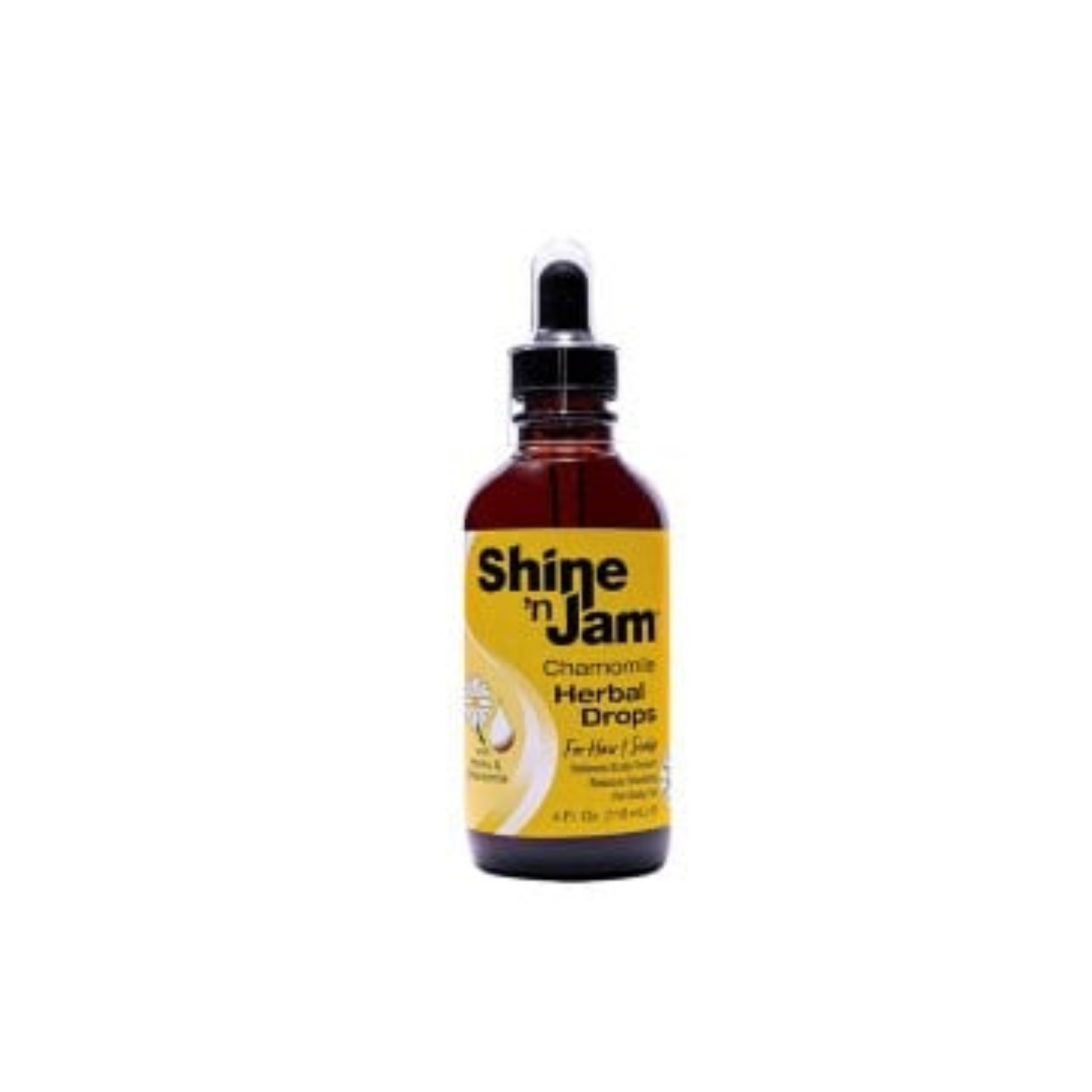 4oz Shine ’n Jam chamomile herbal drops to relieve scalp tension and lock in moisture.
