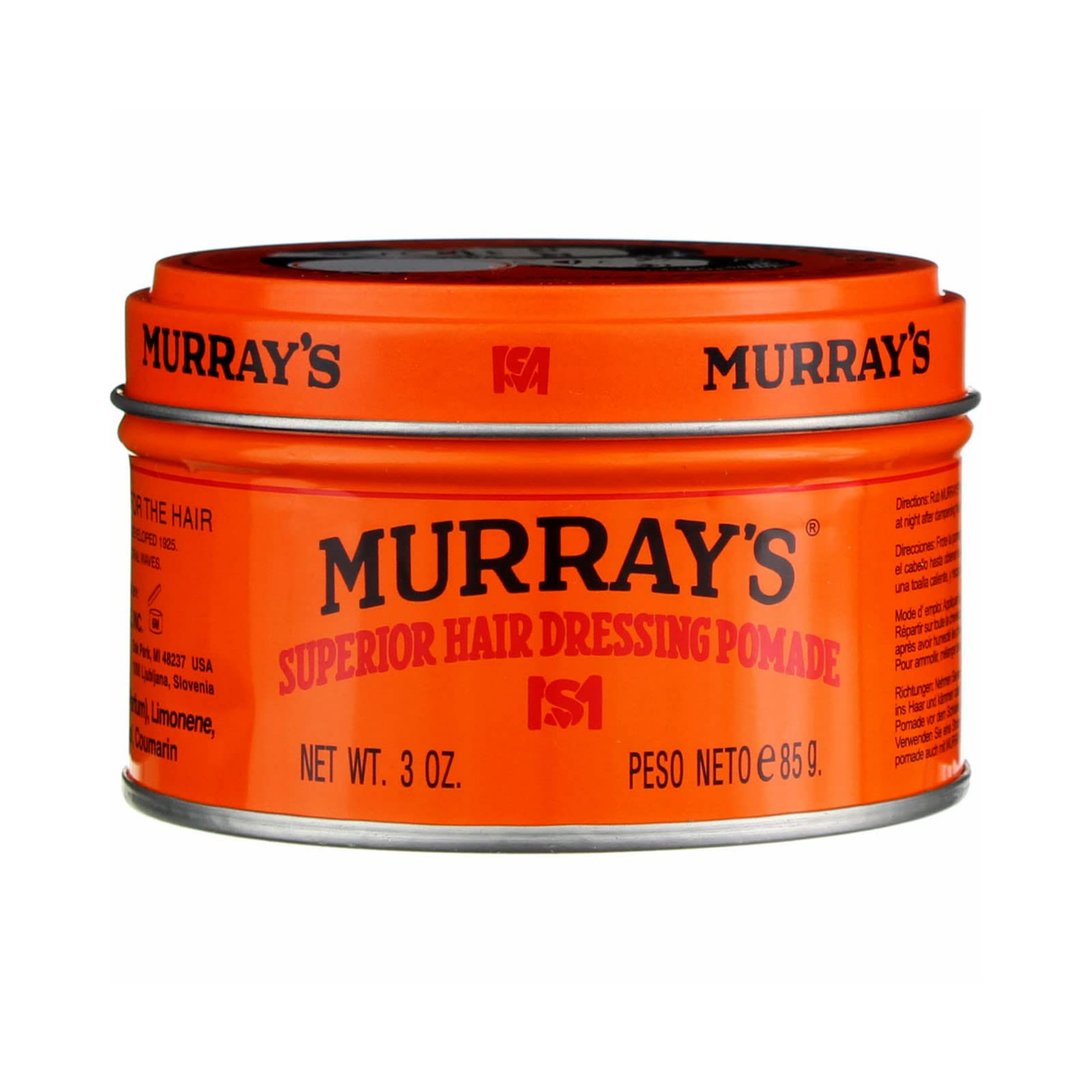 Classic orange 3 oz hair pomade tin for firm, high-shine styling and slick-back looks