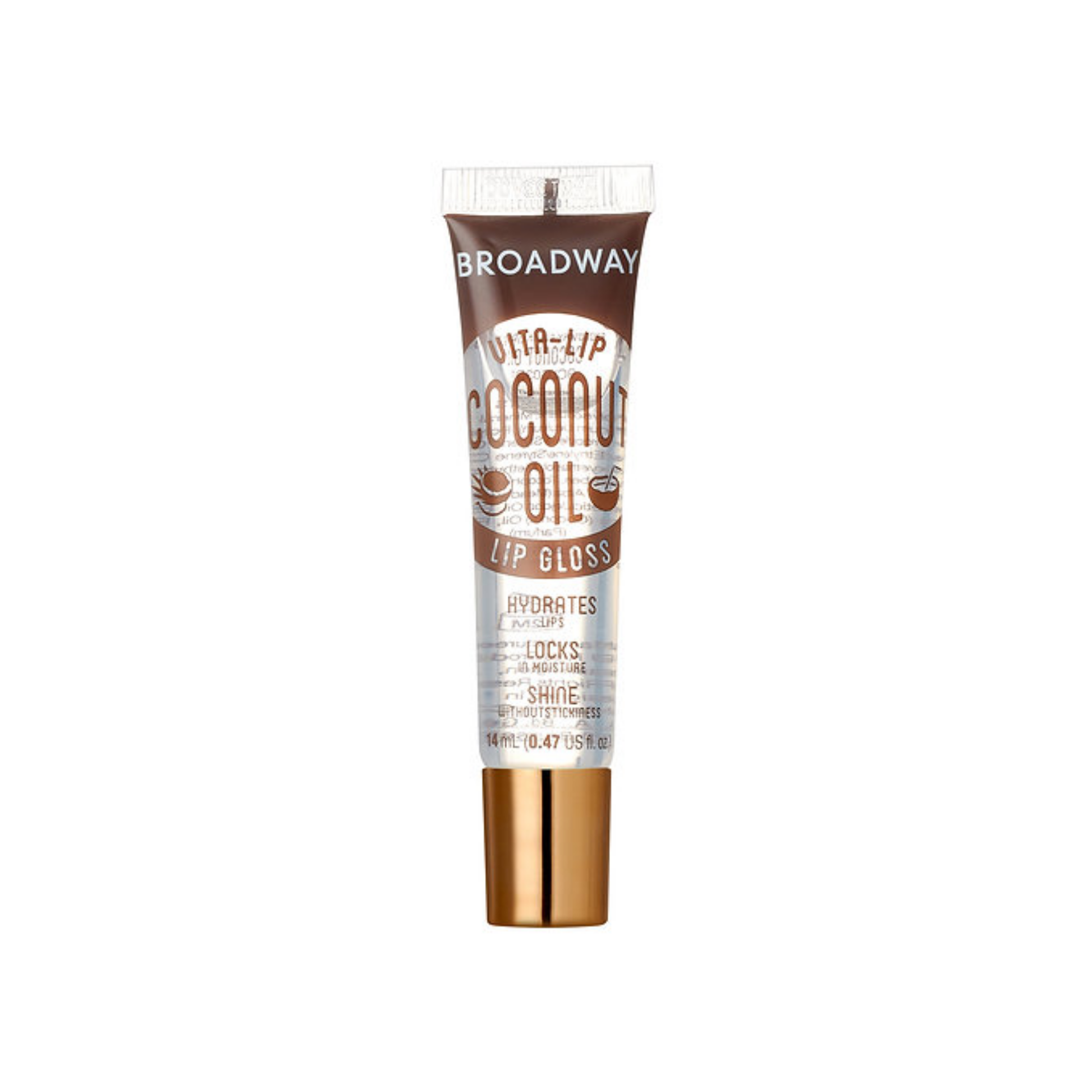 Vita-infused clear lip gloss Coconut Oil with high-shine finish in squeeze tube