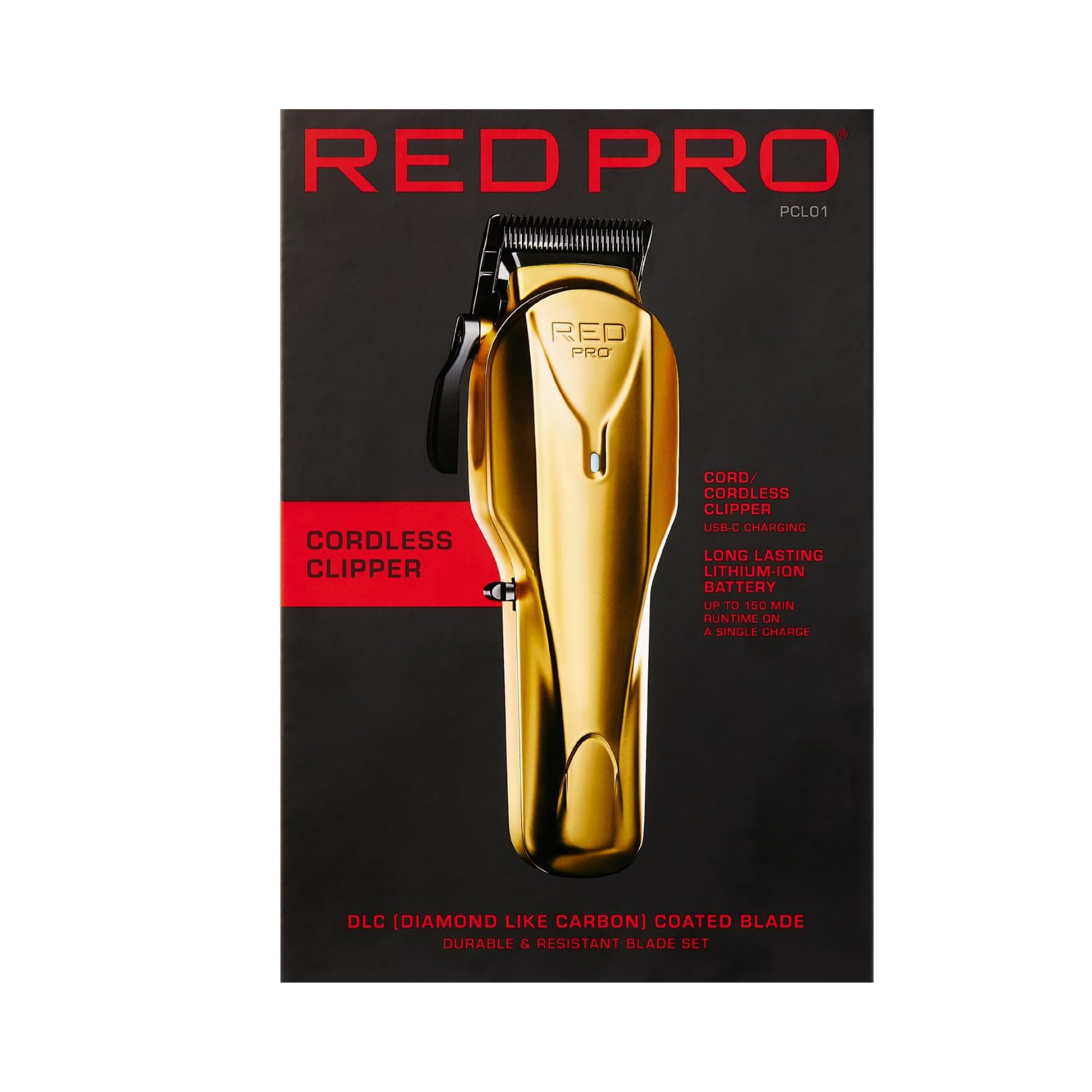 Cordless metal hair clipper in matte gold with DLC blades and USB-C charging for professional and home grooming.