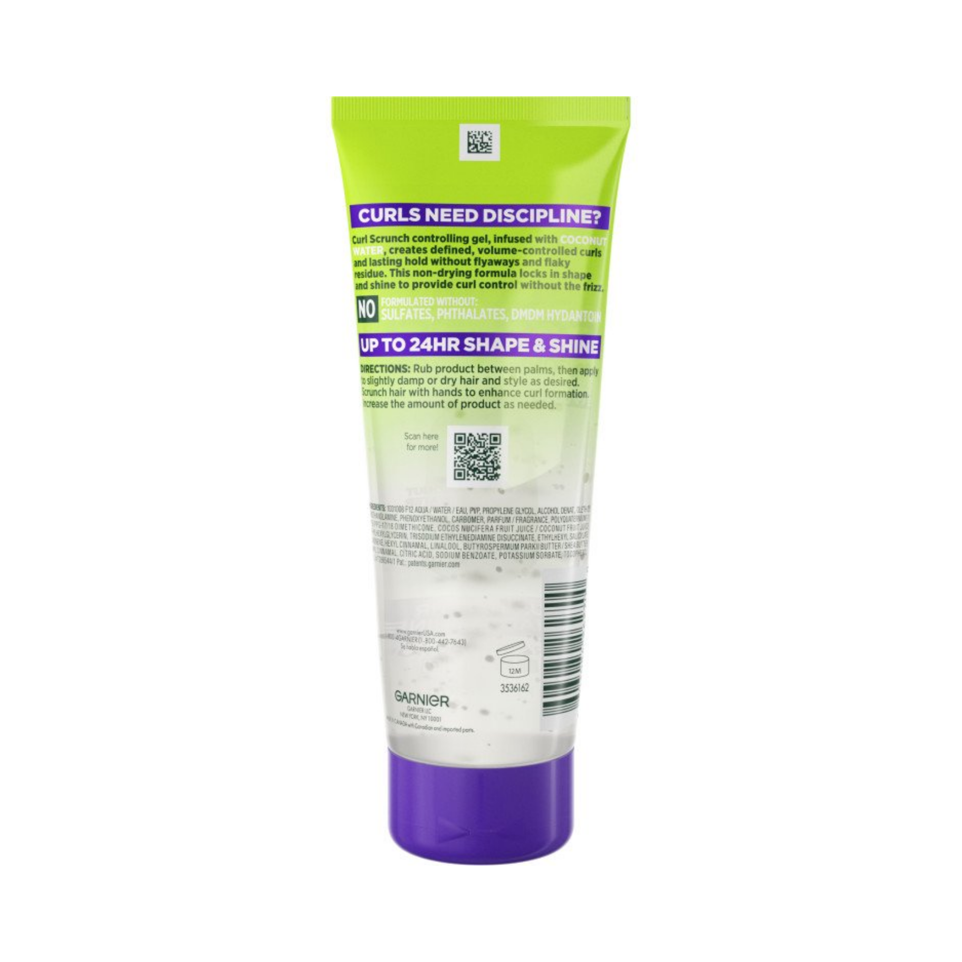 Curl control gel with coconut water, extra-strong hold and 24-hour frizz control, 6.8 fl oz.