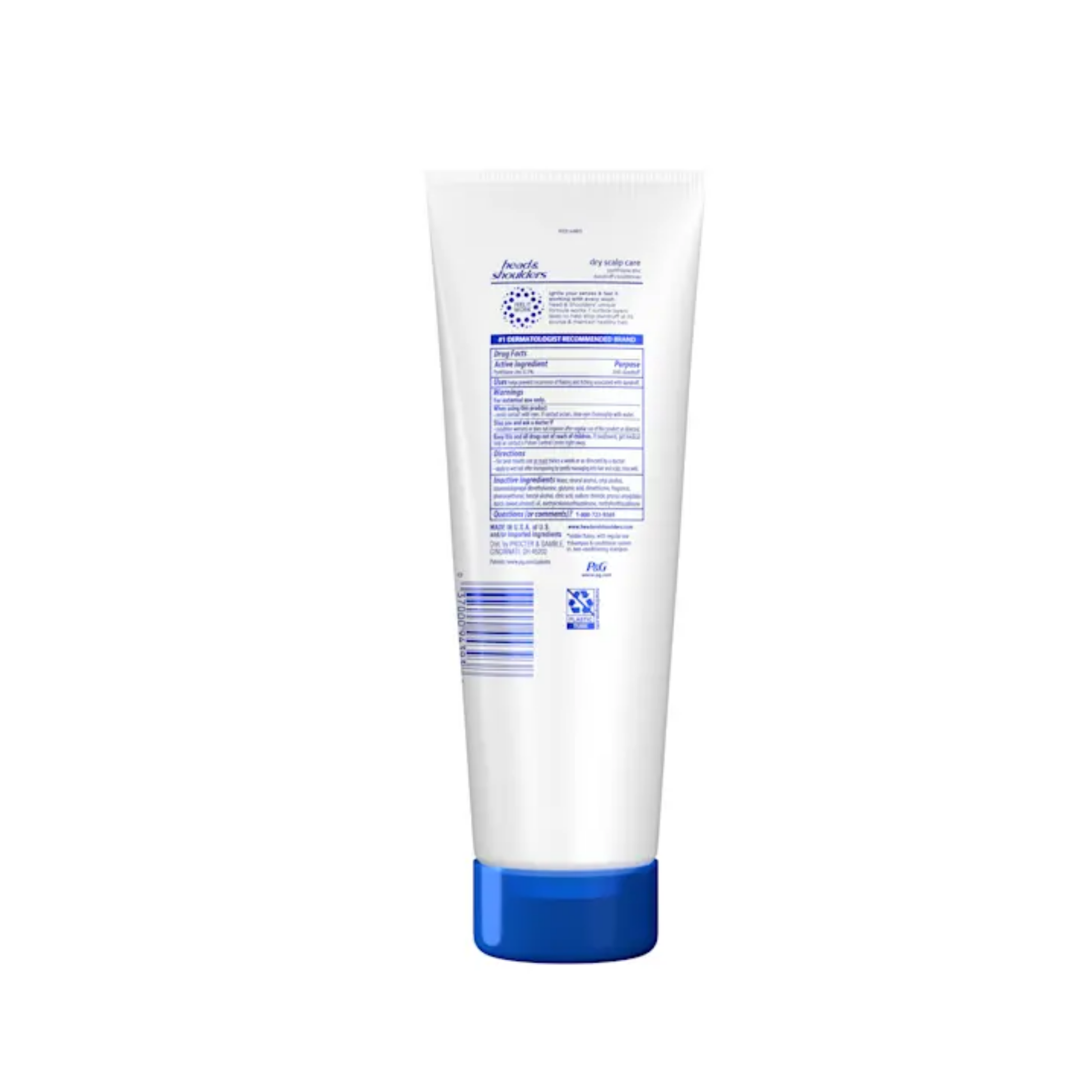 White and blue bottle of daily-use anti-dandruff conditioner with almond oil, paraben-free.