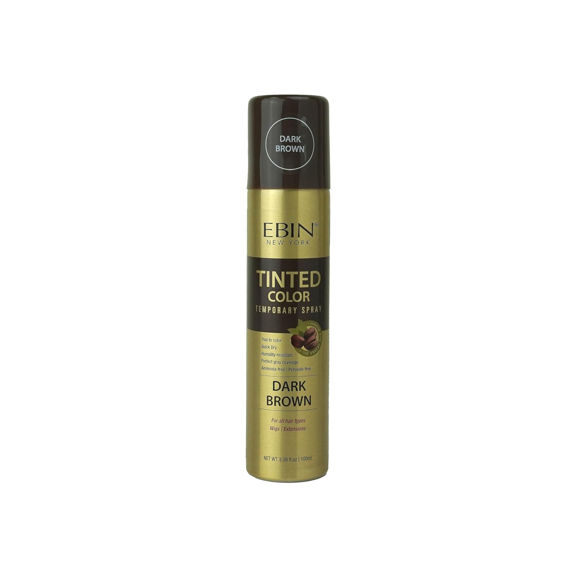 Temporary hair color spray dark brown 3.38oz – covers gray hair, jojoba-infused.