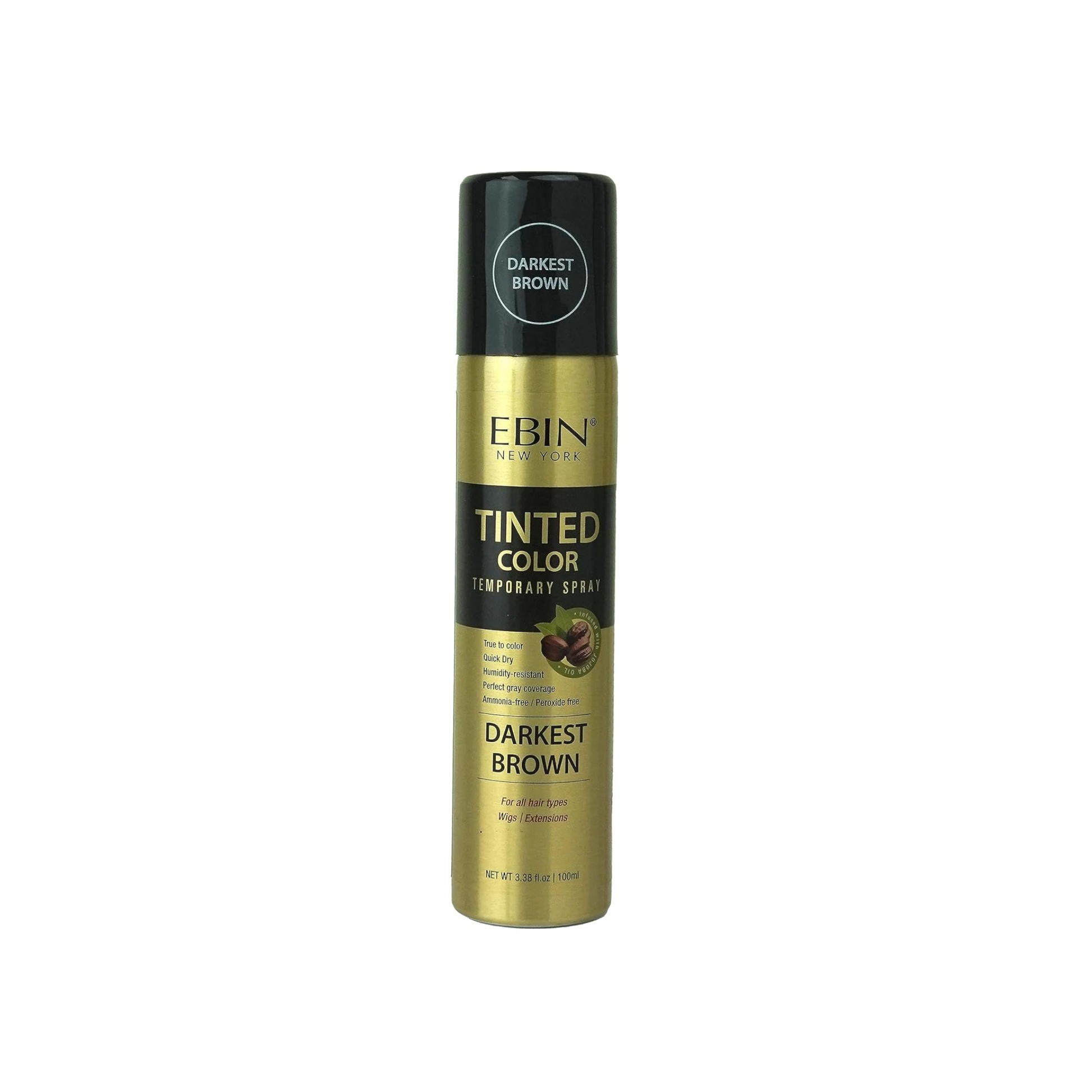 Temporary hair color spray darkest brown 3.38oz – natural finish, ammonia-free, quick-dry.