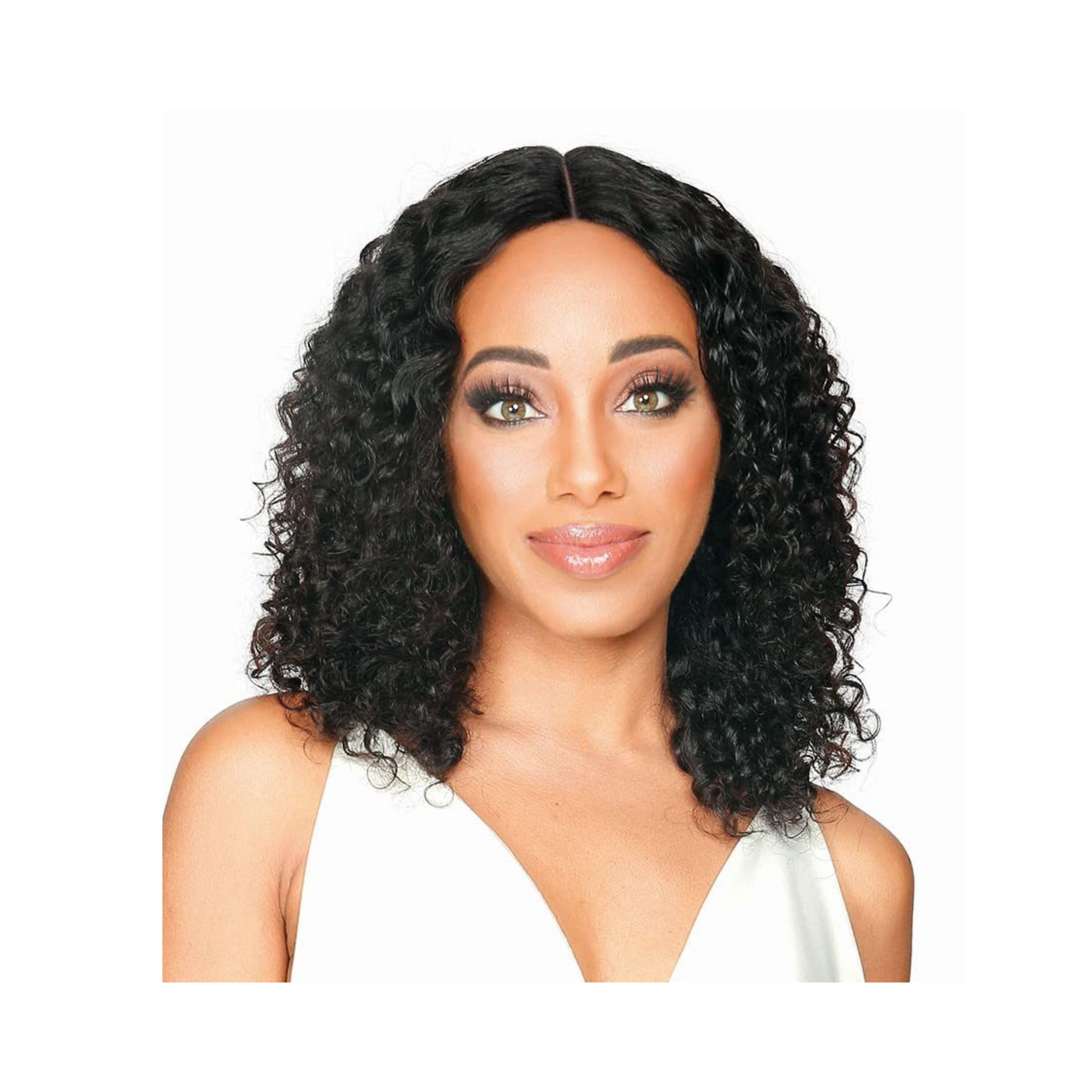 Deep part HD lace front wavy human hair wig in natural color with realistic finish