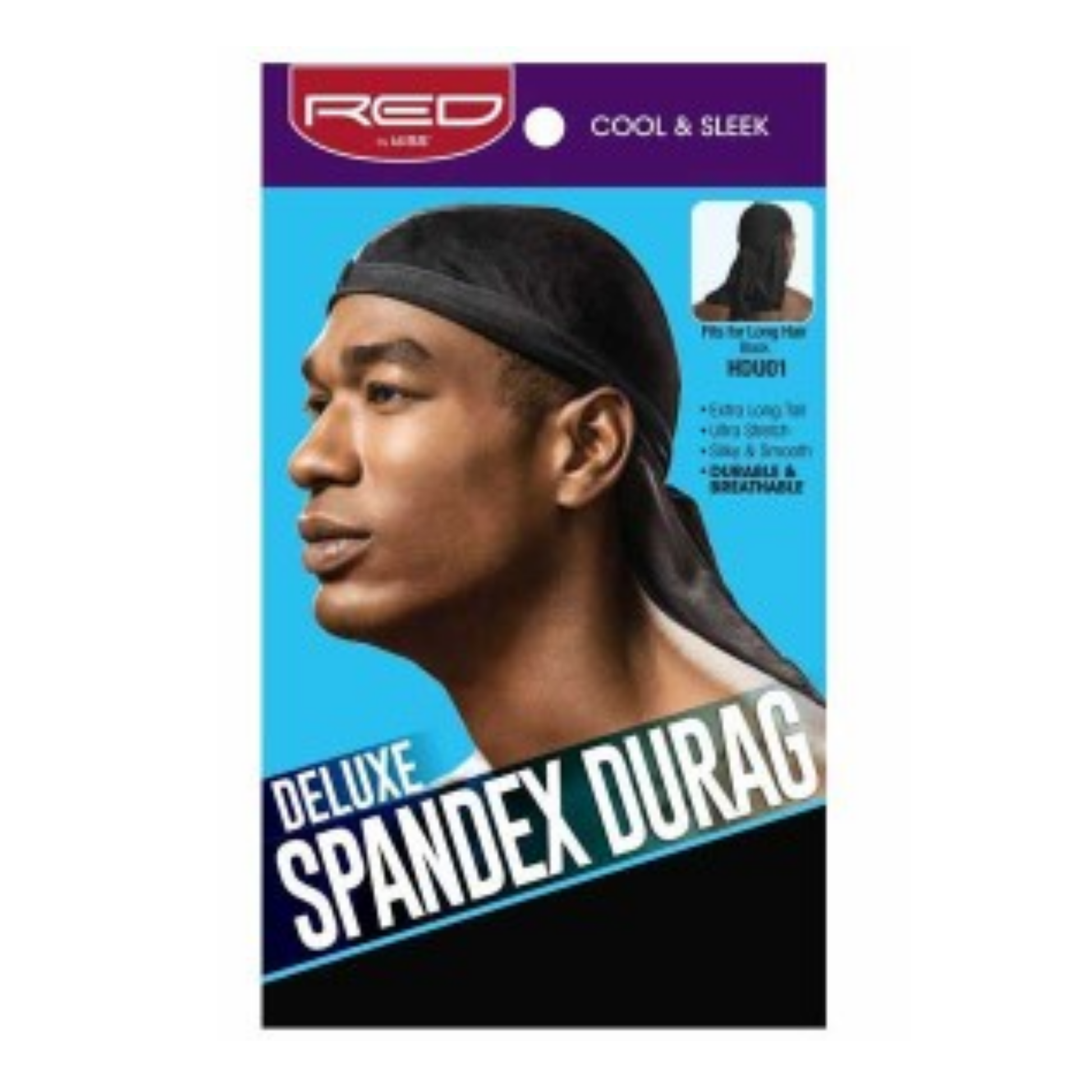 Black stretch spandex durag with extra long tail breathable wrinkle free design