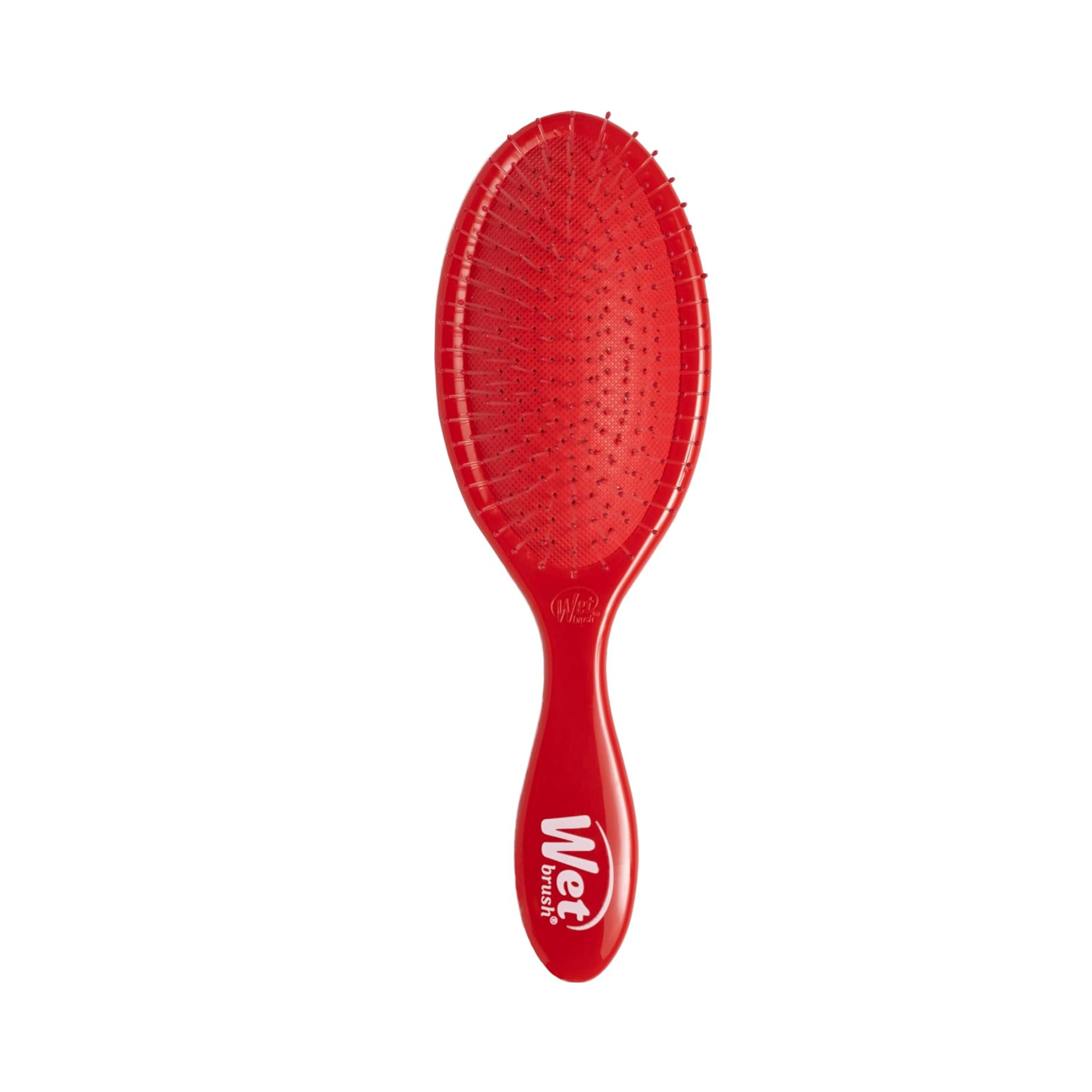 Red detangling hairbrush with flexible nylon bristles for all hair types