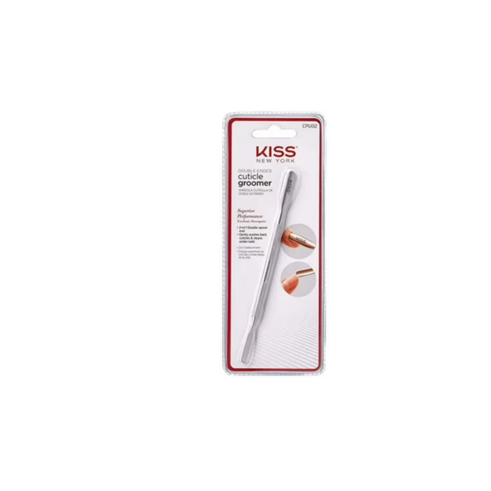 Double-ended stainless steel cuticle pusher with no-slip grip and contoured spoon end for gentle cuticle care (CPU02)