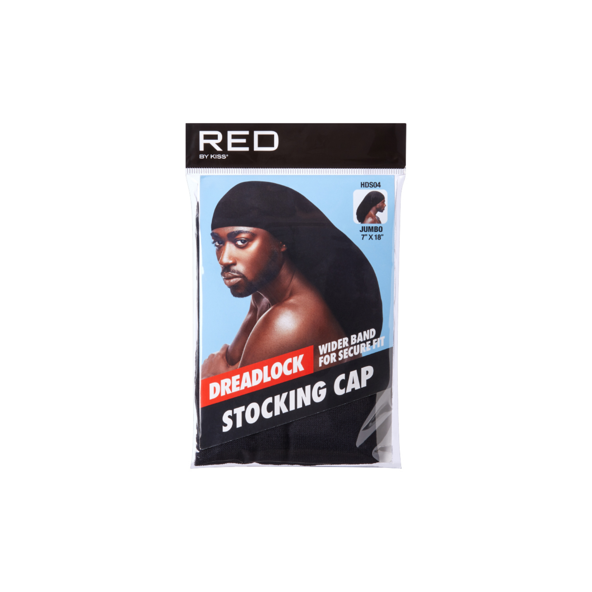 Dreadlock stocking cap with wide elastic band, secure non-slip fit, available in Regular 7x13 and Jumbo 7x18 sizes