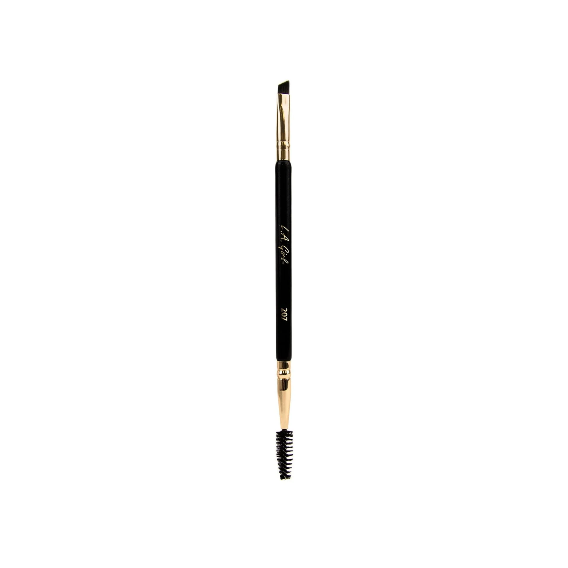 Dual ended angled brow brush with spoolie for precise eyebrow shaping and blending