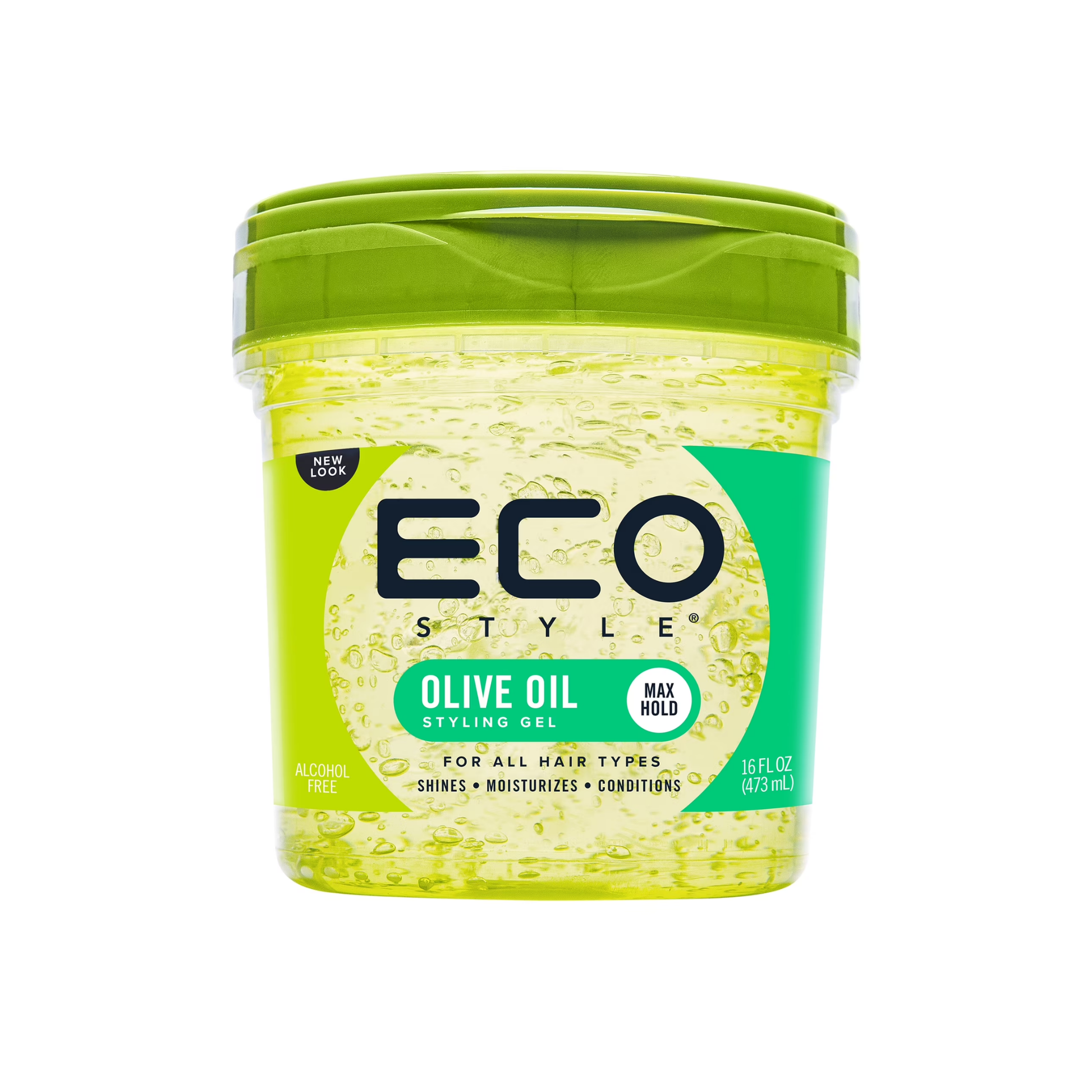 Eco Style Olive Oil Styling Gel 16 oz jar with green lid, front label “Max Hold