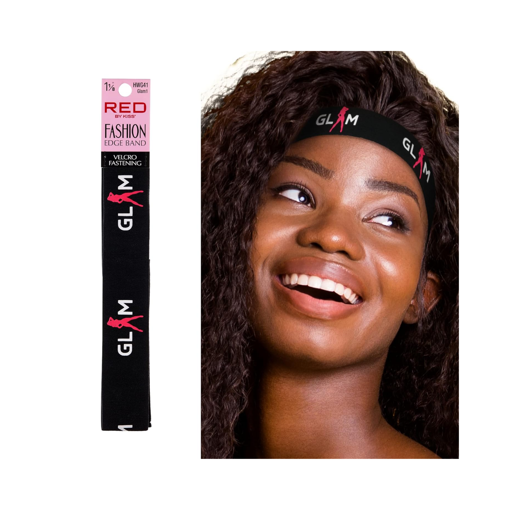 Adjustable elastic lace melting edge band with velcro fastening for wigs, baby hairs, and edge laying, color Glam 1.