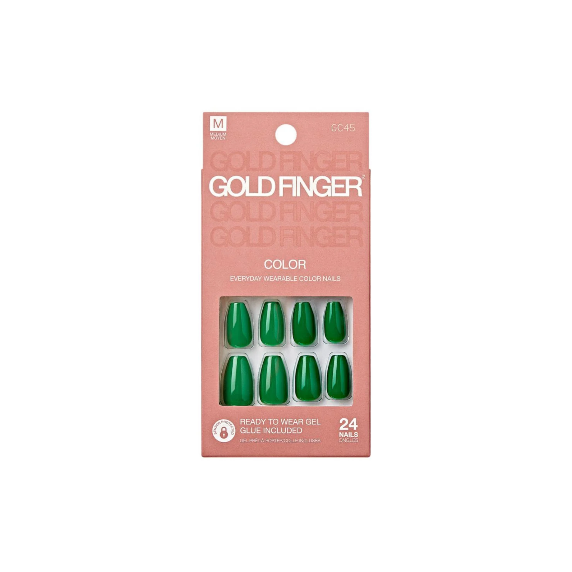 Emerald green press on nails 24 piece bold glossy solid color gel