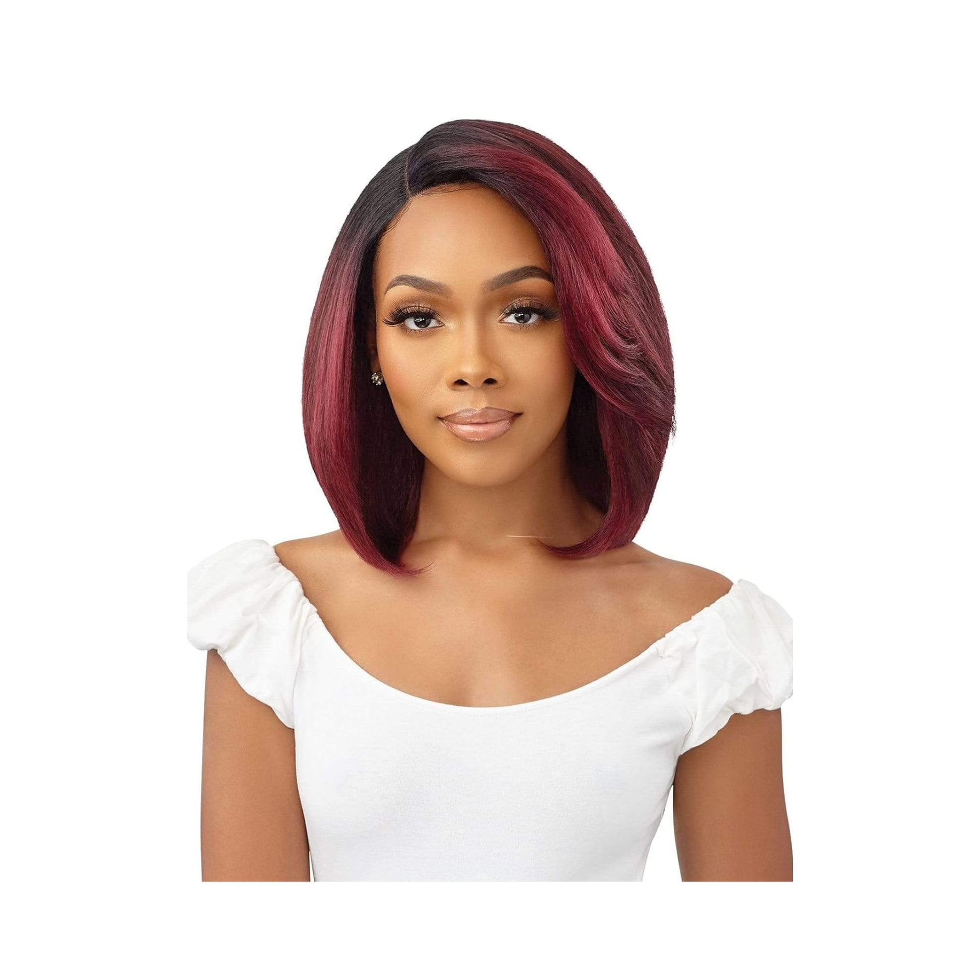 Synthetic HD lace front blunt bob wig DRFF425/99J – pre-plucked lace with baby hairs, heat-resistant fiber