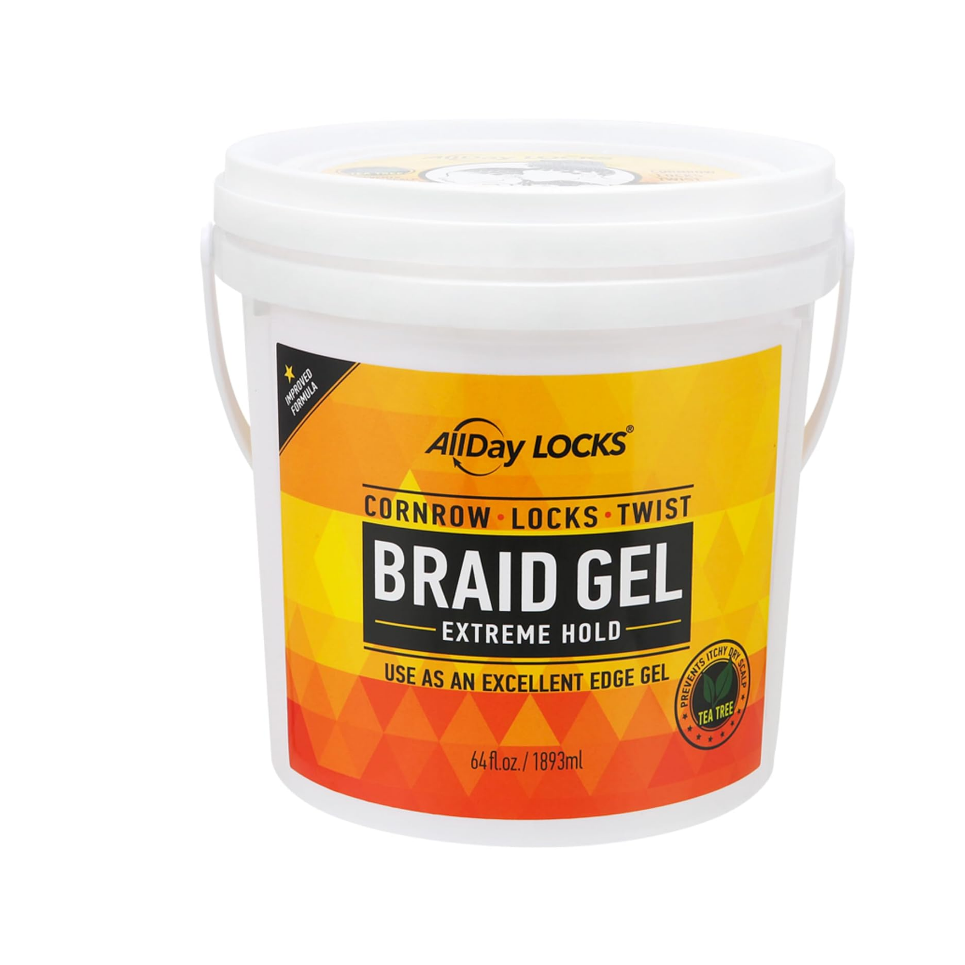 64oz salon-size braid gel bucket, flake-free extreme hold for braided styles.