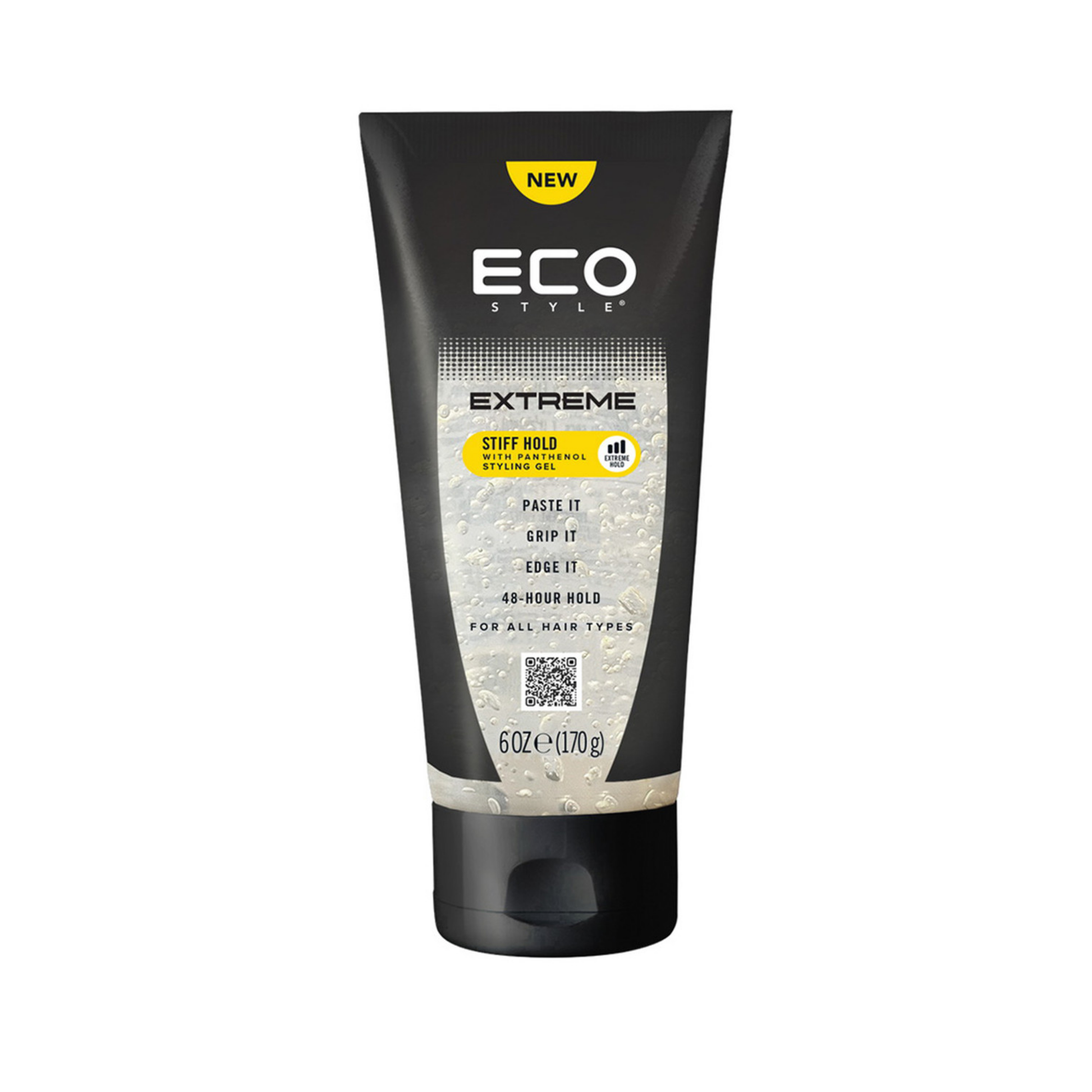 ECO STYLE Extreme Stiff Hold Gel 6 fl oz black tube, front label on white background