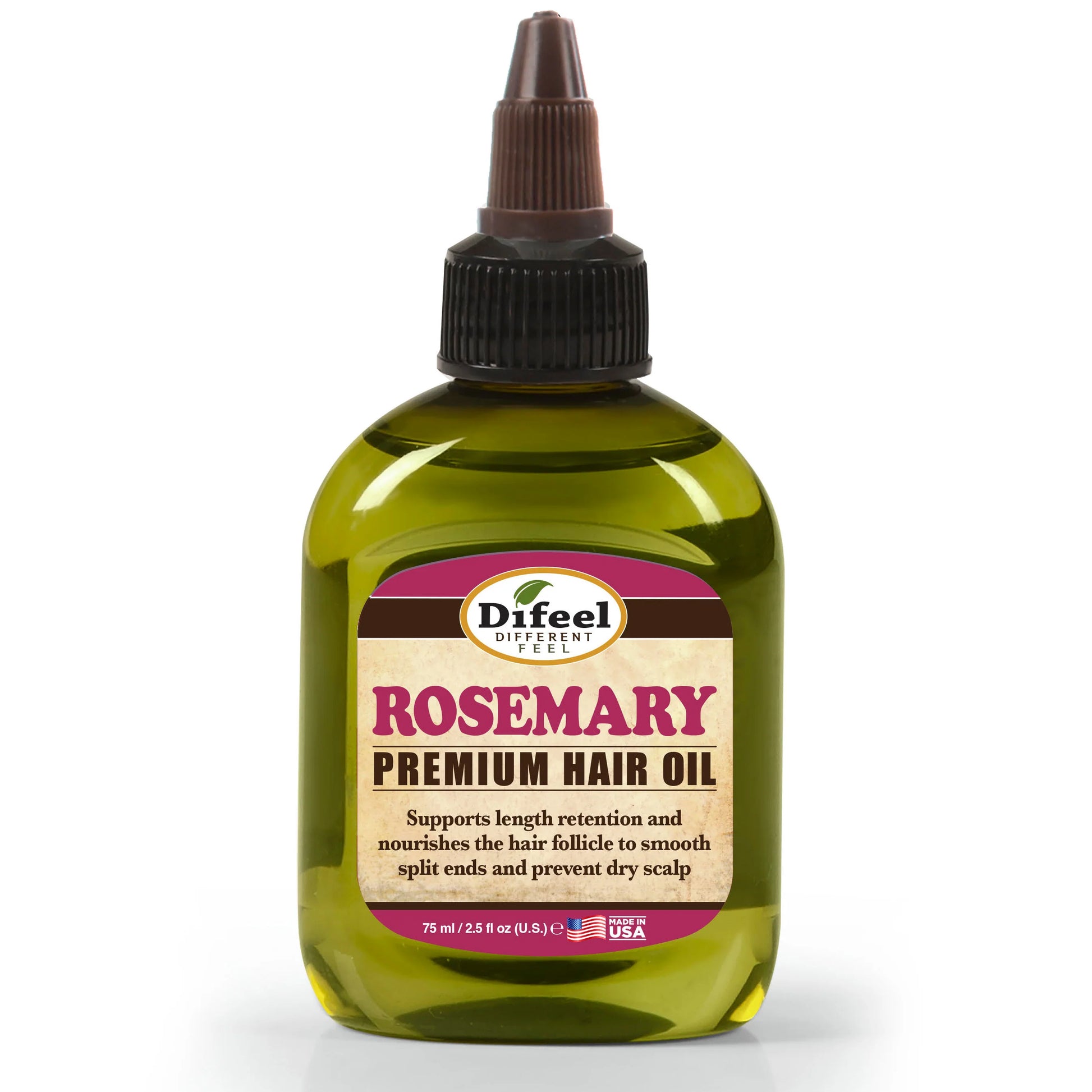 Difeel Rosemary Premium Hair Oil bottle on a white background